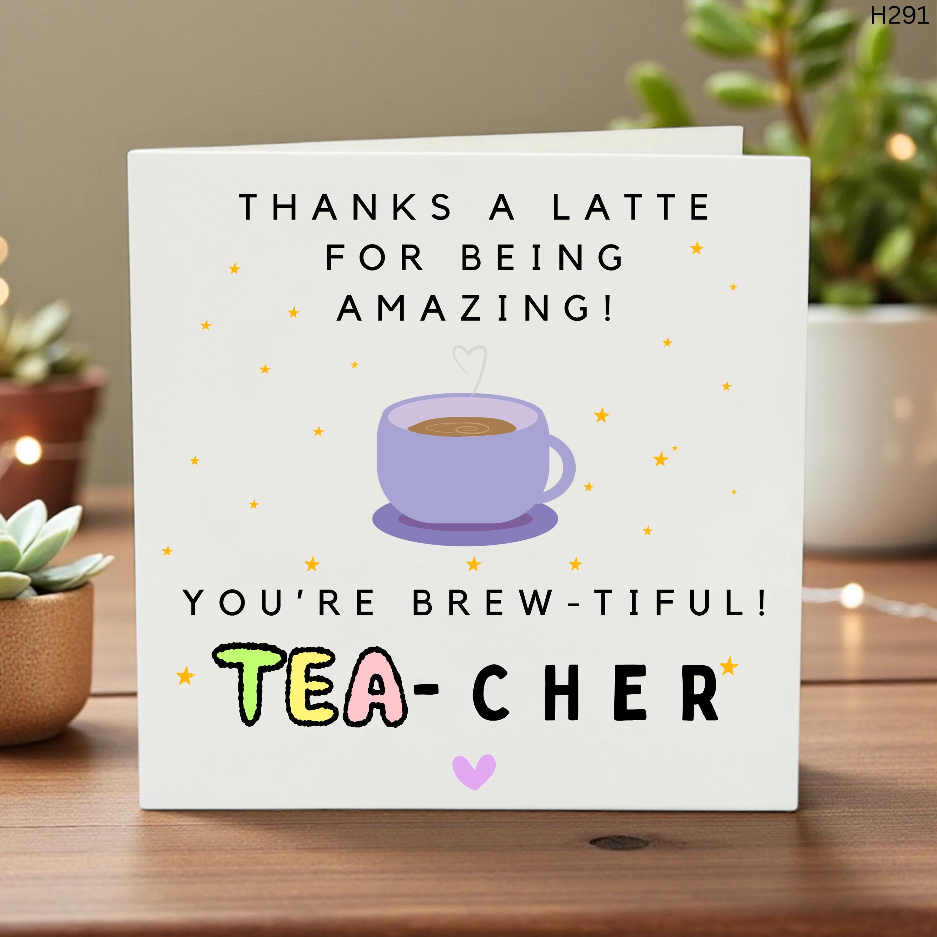 Funny Teacher Appreciation Card, Thanks A Latte Teacher Gift, Brew-tiful Personalized End of Term Card, Cute Coffee Pun Teacher Thank You