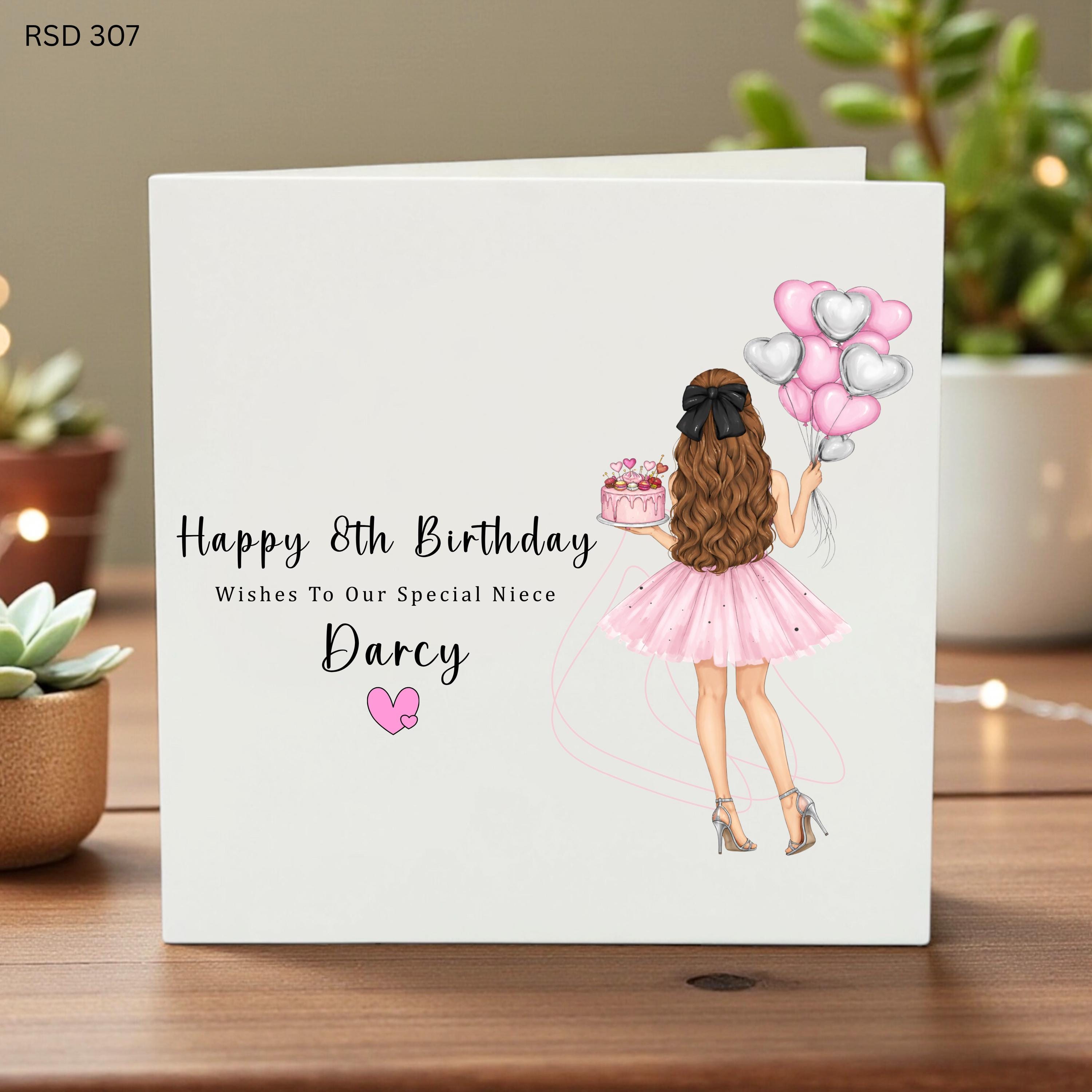 8th Birthday Card For Girl, 8th Birthday Card For Daughter, Cute Purple Eighth Birthday Card, 8th Birthday Gift Niece, Granddaughter 6x6