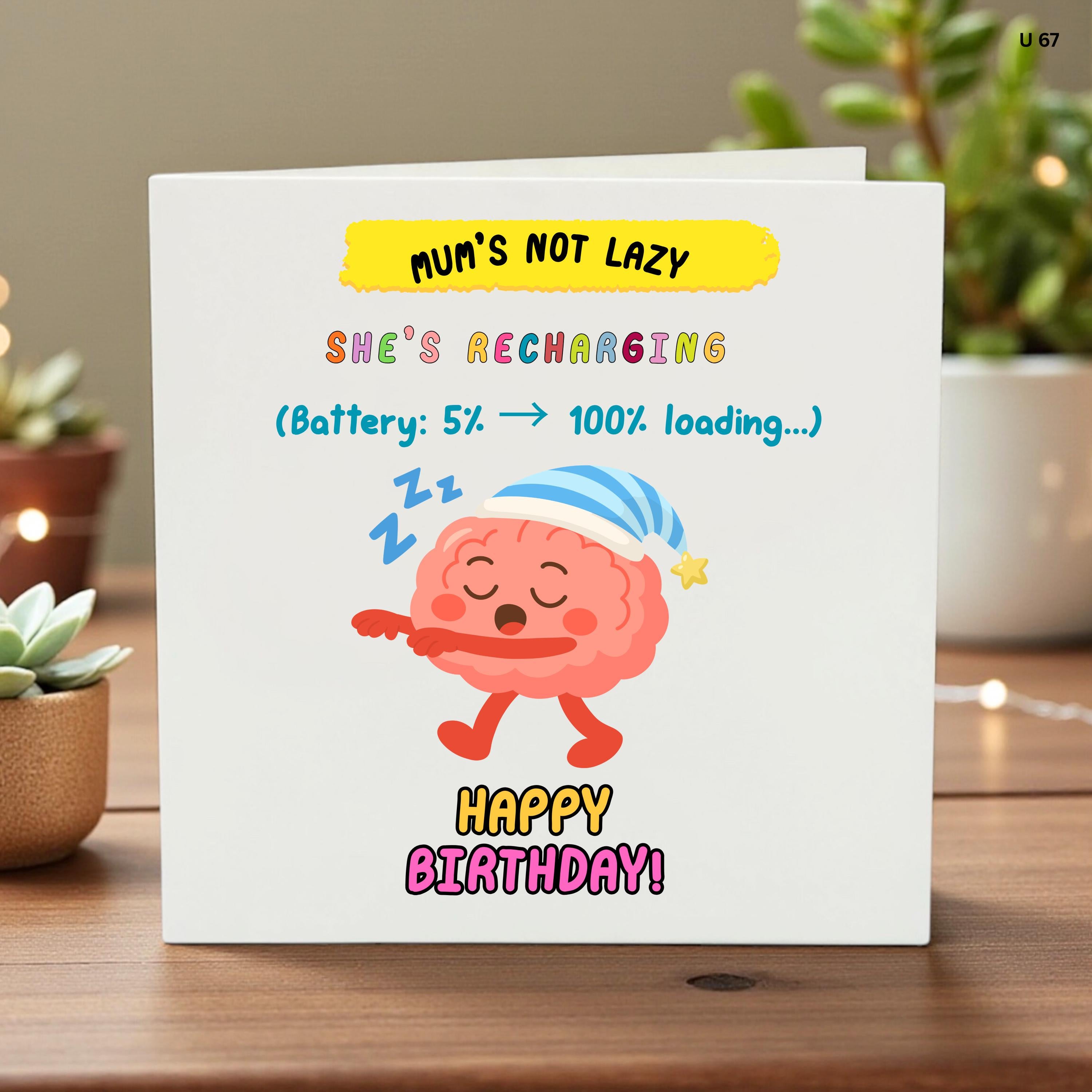 Funny Birthday Card for Mom, Mothers Day Card from Son or Daughter, Cute Brain Recharging Gift for Mum, Humorous Birthday Card for Her