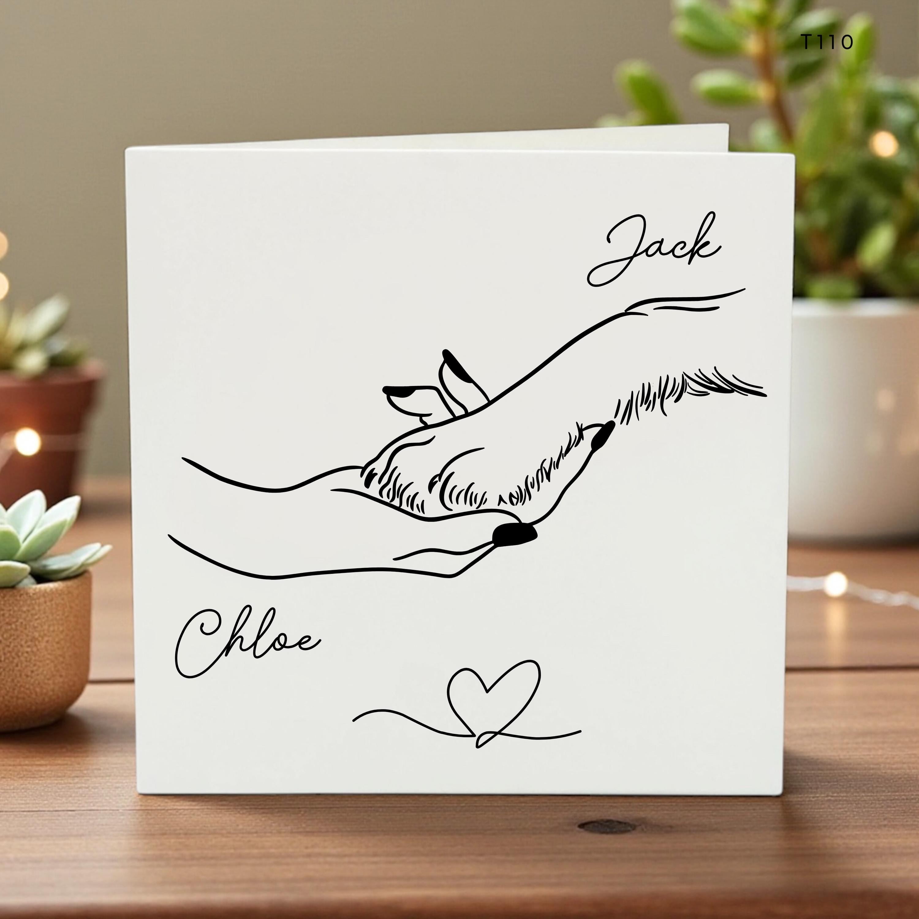Personalised Dog Mum Birthday Card – Cute Hand and Paw Line Art Design, Custom Name Pet Birthday Card for Mummy, Elegant Minimal Style