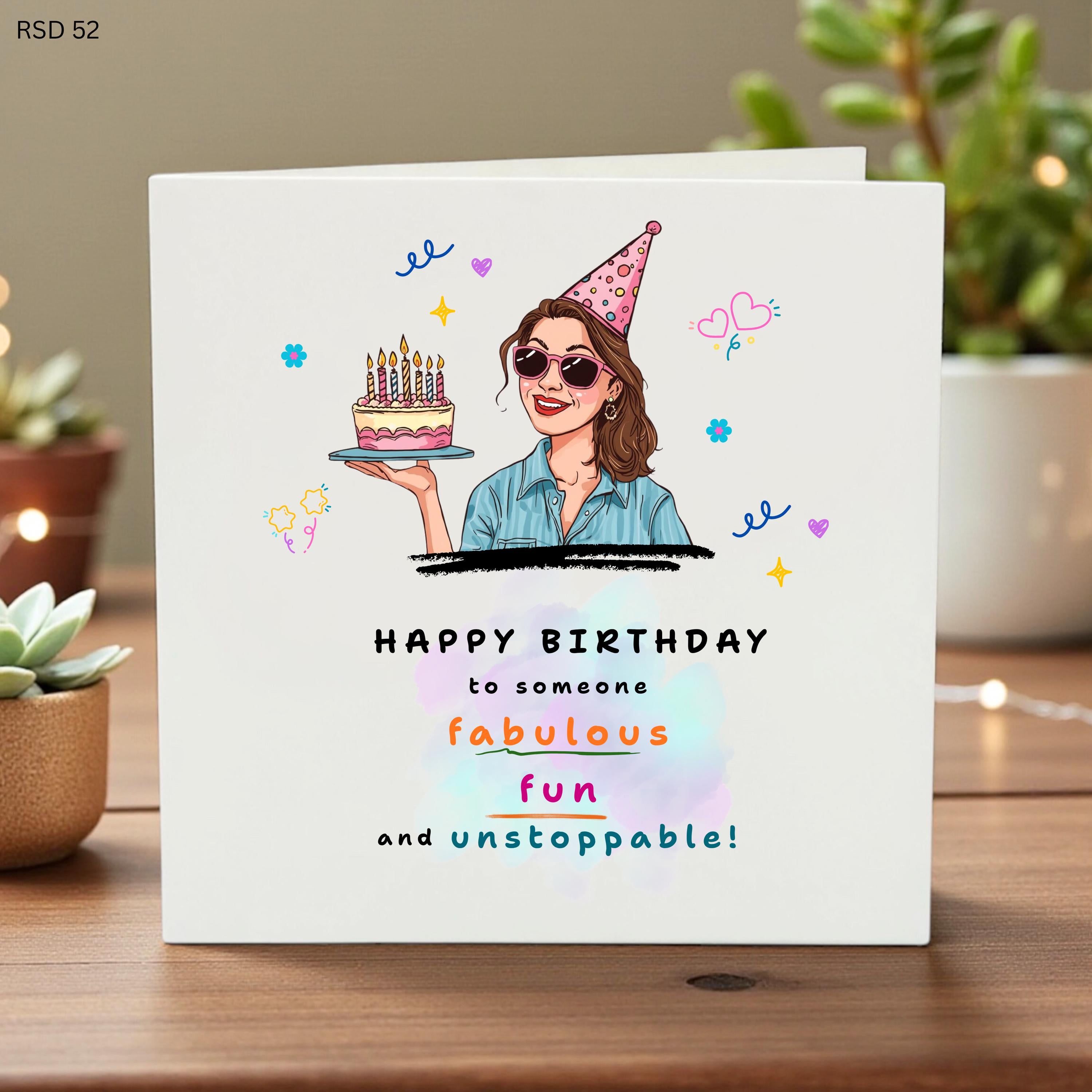 Personalized Birthday Card for Her, Fun and Fabulous Greeting, Custom Cartoon Portrait, Unique Female Celebration Card Gift