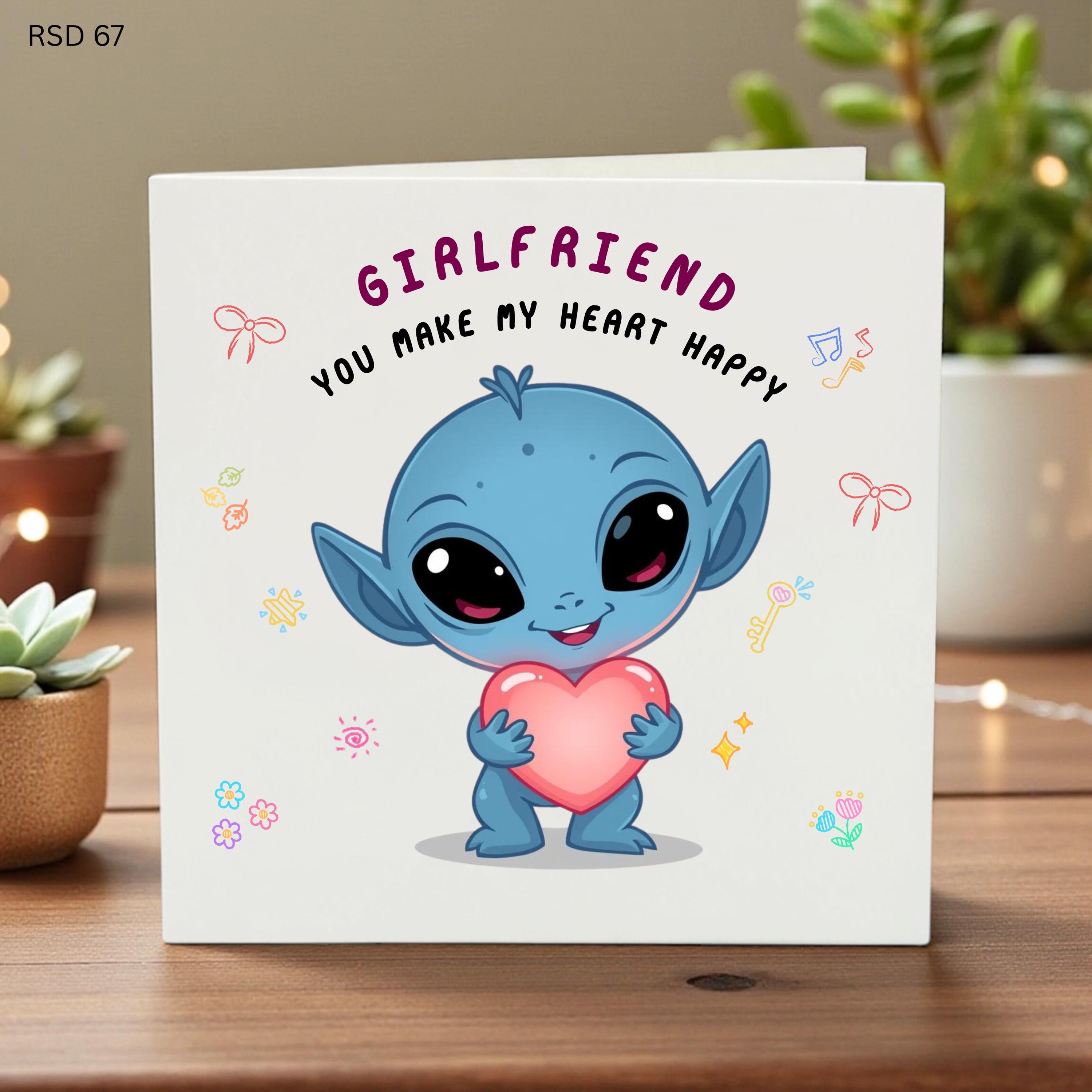 Personalized Girlfriend Birthday Card, Cute Cartoon Heart Illustration, Romantic Love Greeting, Custom Name Option, Unique Gift Idea