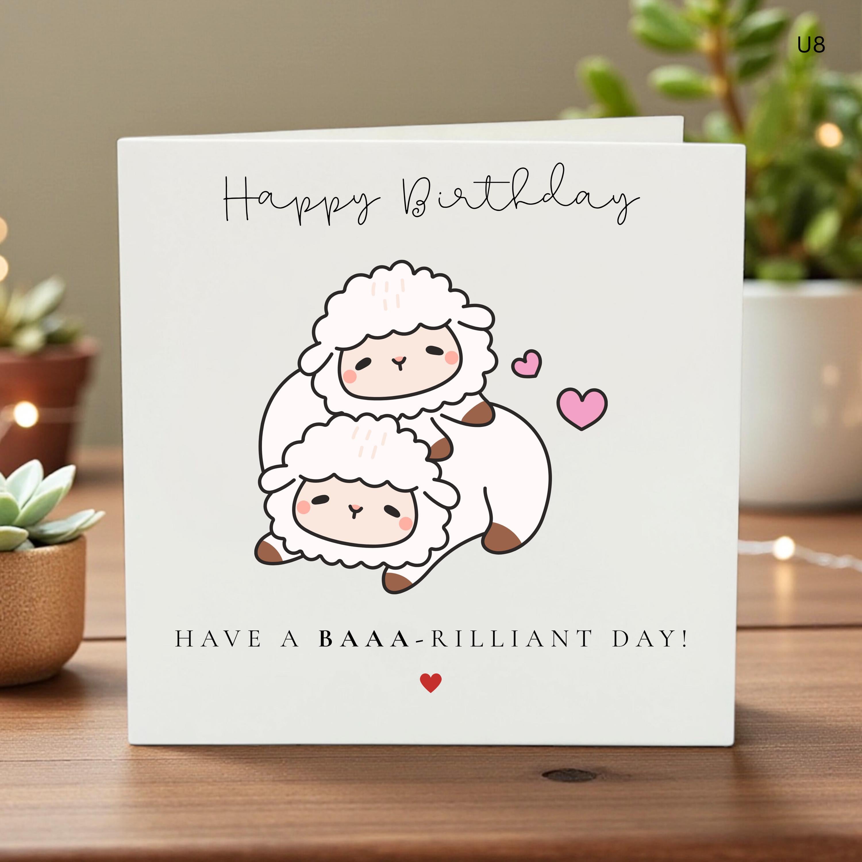 Cute Sheep Birthday Card, Personalized Animal Card, Custom Name Card, Fun Pun Birthday Card, Handmade Keepsake Gift for Kids - Birthday