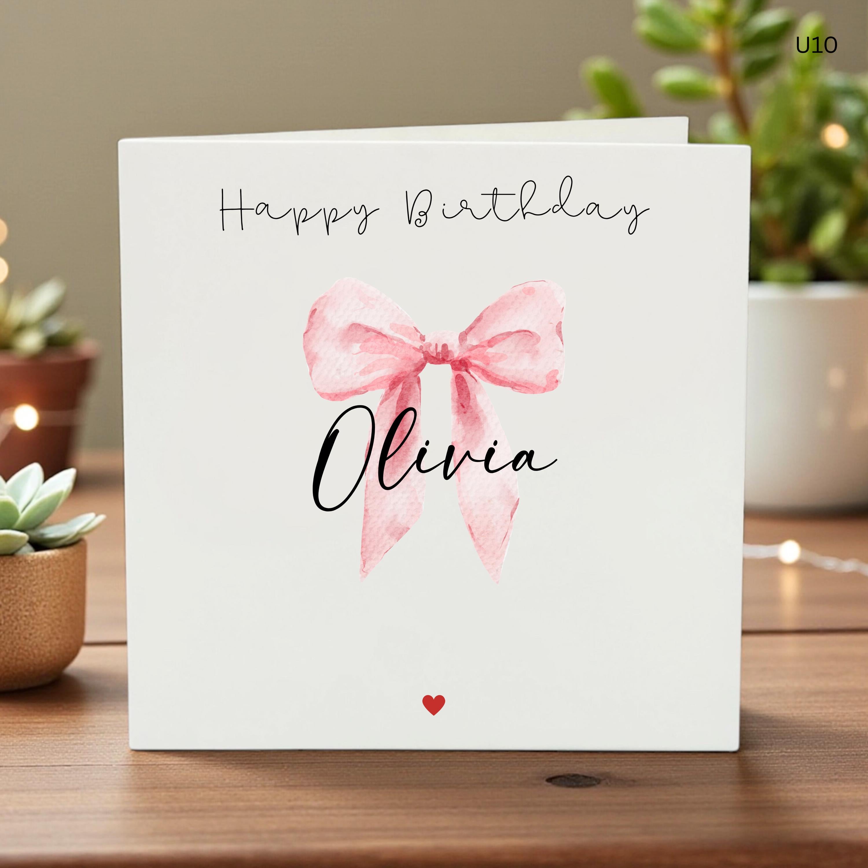 Handmade Birthday Card , Personalized Name Card, Pink Bow Design, Daughter Birthday Keepsake Gift, Special Birthday Card