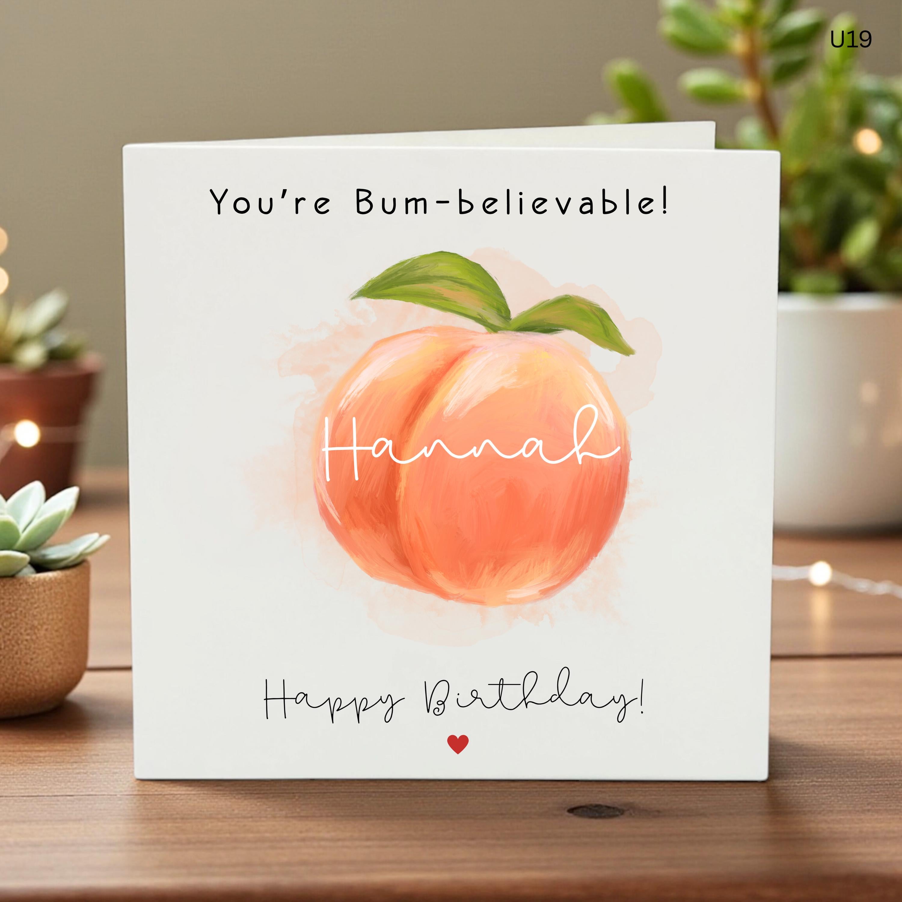 Funny Peach Birthday Card, Personalized Name Card for Her, Punny Birthday Gift, Custom Best Friend Card, Bumbelievable Peach Greeting Card