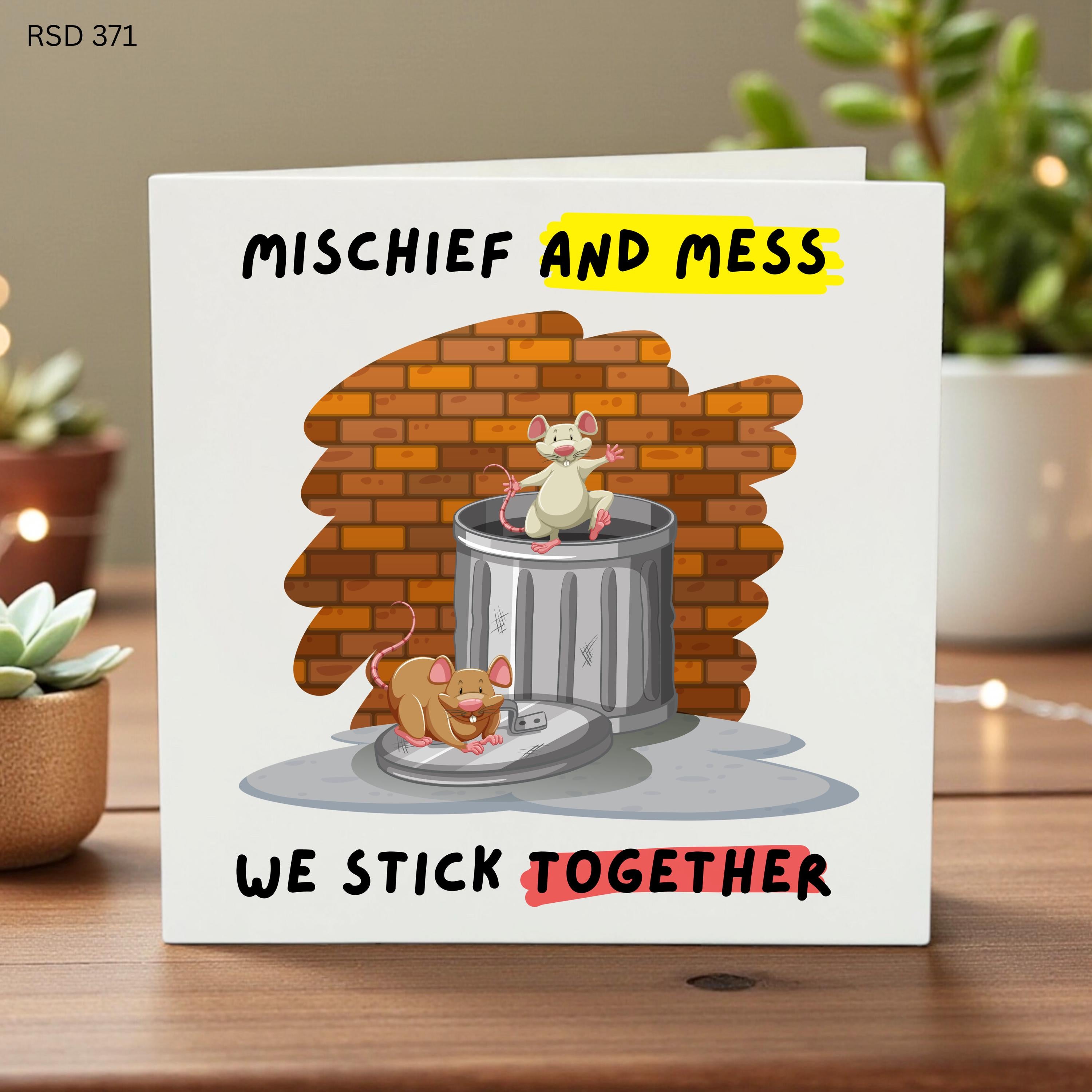 Mischief and Mess Anniversary Card, Funny Relationship Card, Cute Couple Greeting, We Stick Together, Romantic Humorous Card