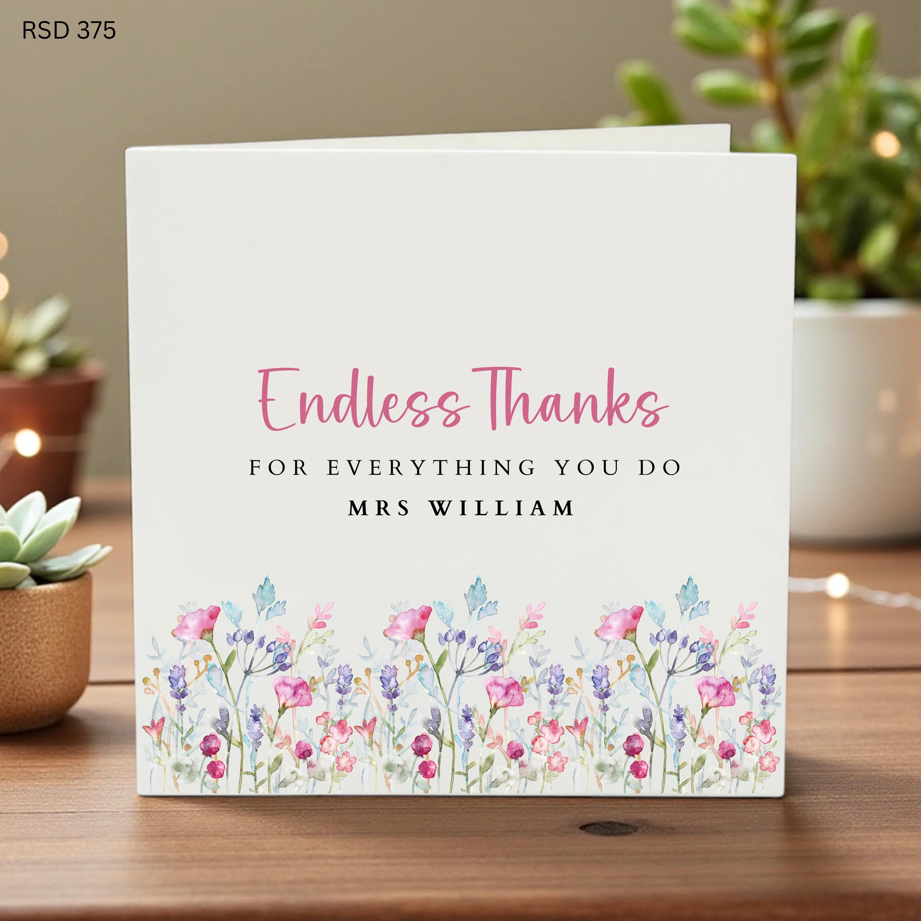 Personalized Thank You Card, Custom Appreciation Greeting, Floral Thank You Gift, Teacher Thank You, Gift for Friend, Professional Thank You