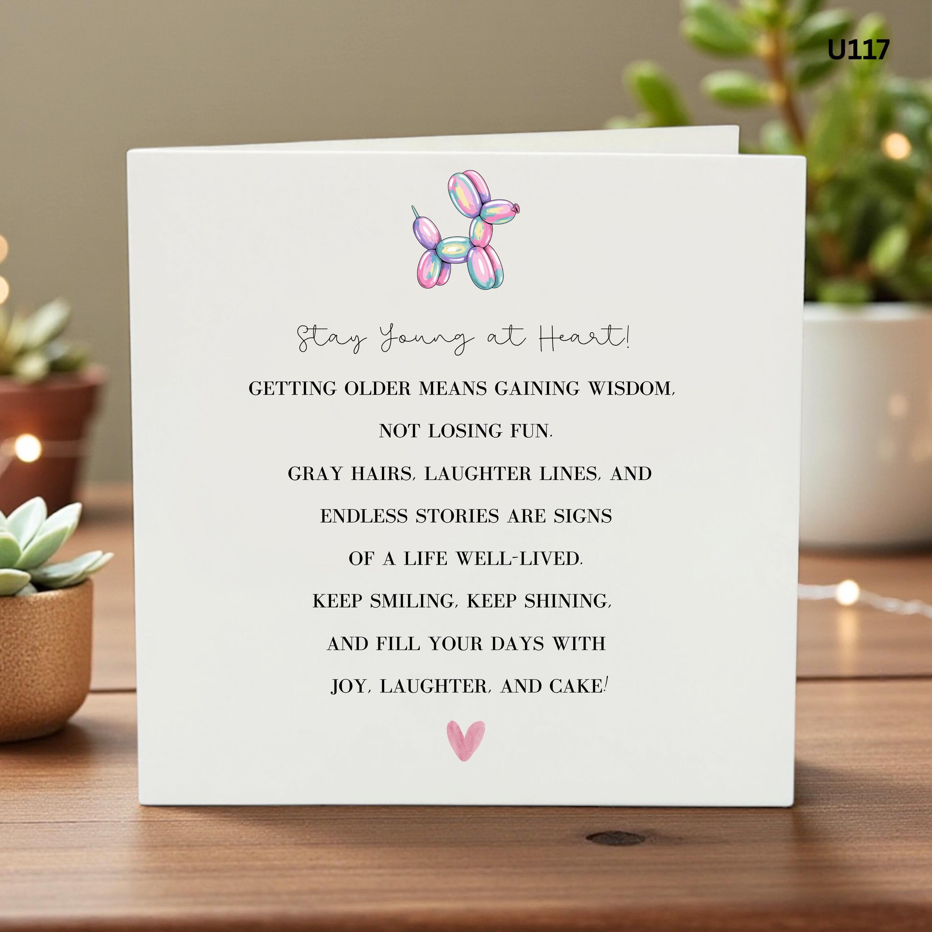 Funny Birthday Card for Her, Birthday Wishes for Friend, Whimsical Balloon Dog Art, Greeting Card for Mom, Getting Older,Stay Young at Heart
