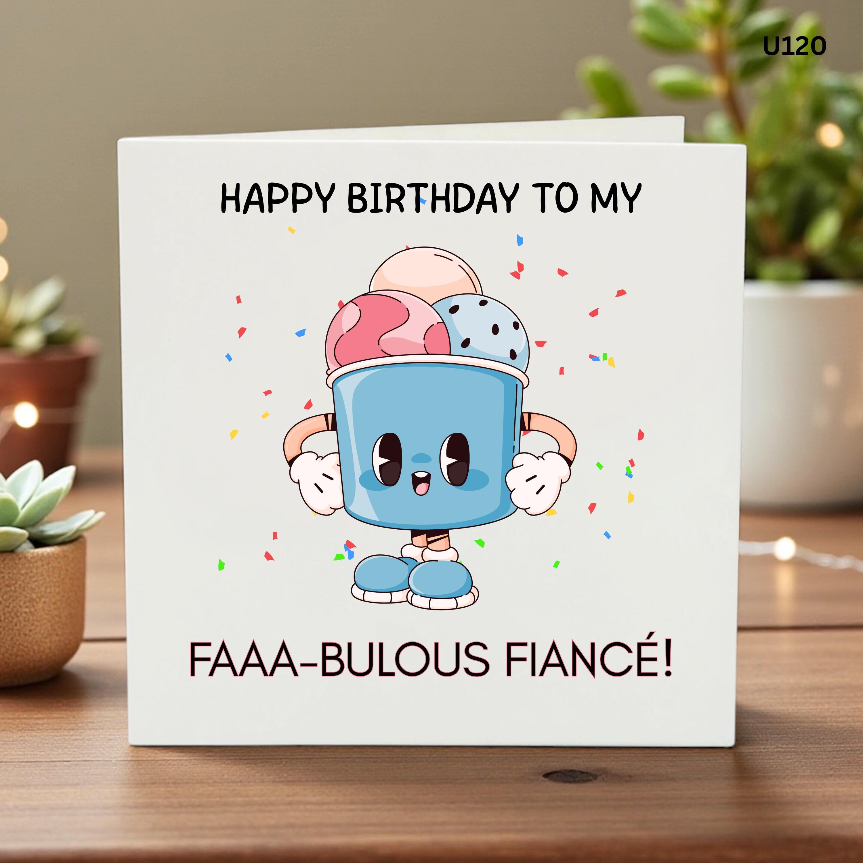 Fiancé Birthday Card, Funny Birthday Card for Fiancé, Cute Ice Cream Card, Punny Birthday Gift, Greeting Card for Him, Romantic Birthday