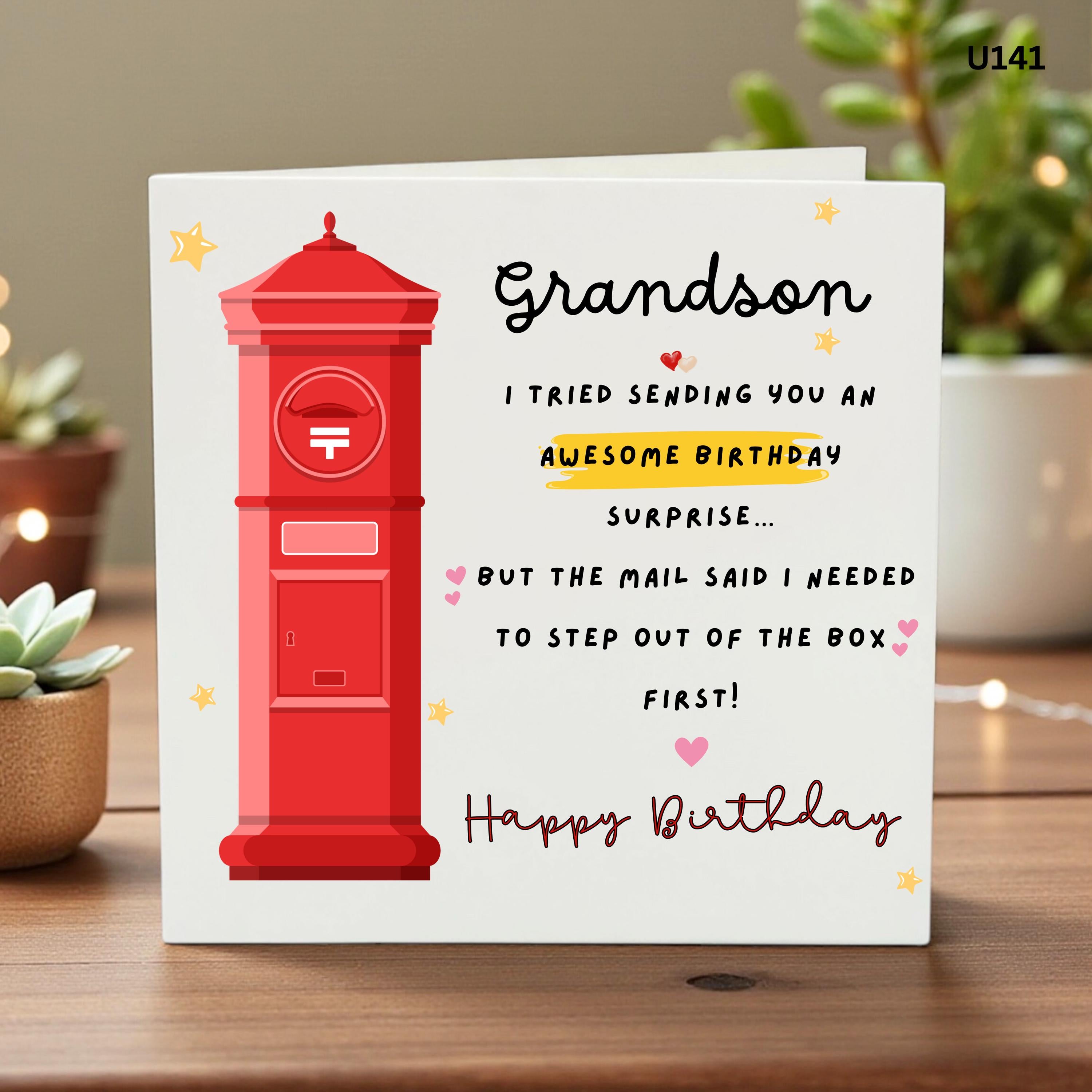 Personalized Grandson Birthday Card, Custom Name Card, Funny Mailbox Card, Grandson Birthday Gift, Fun Birthday Greeting, Keepsake Grandson