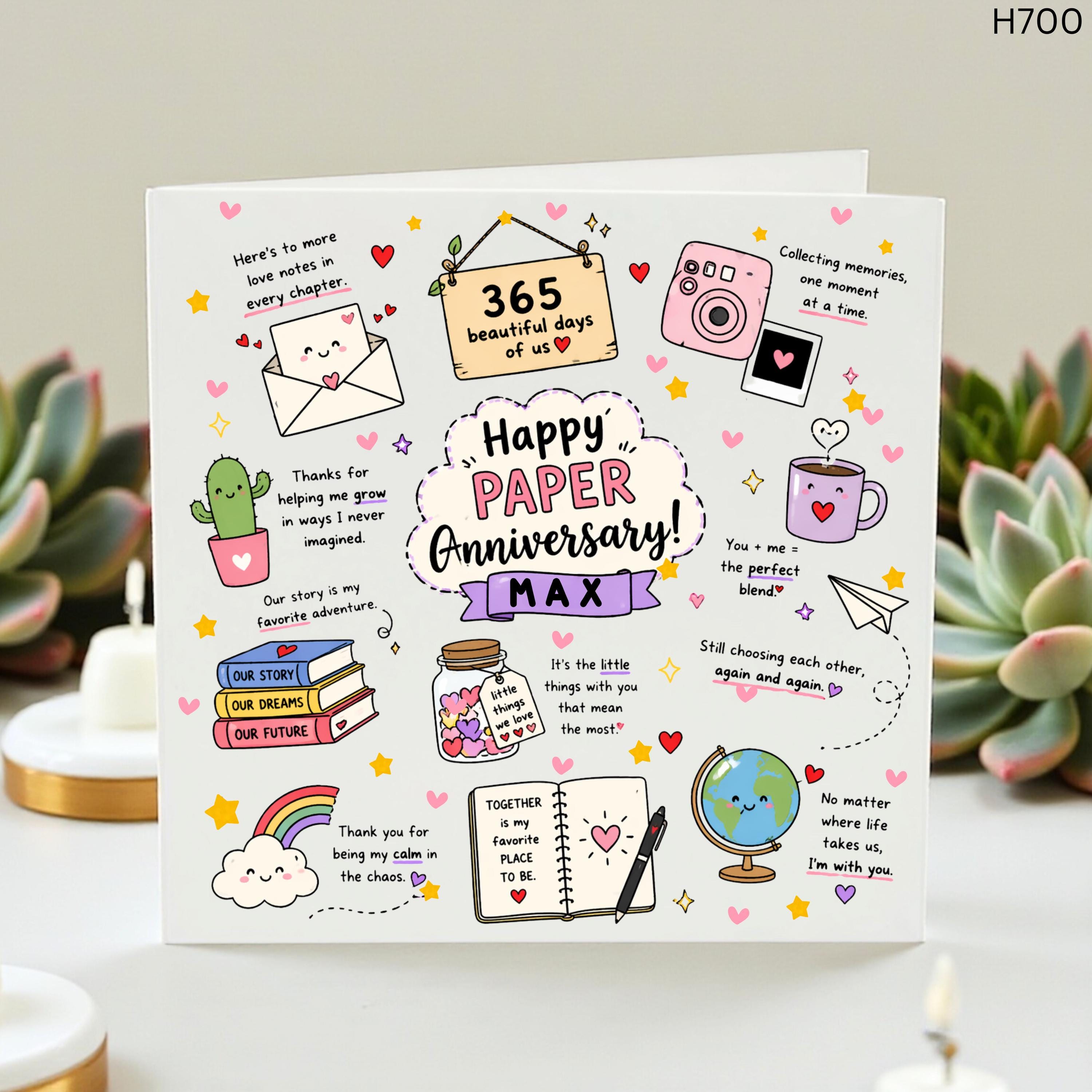 Funny 1st Paper Anniversary Card for Husband or Wife,Custom First Anniversary Keepsake,Cute Personalized Gift for Him or Her, 365 Days of Us