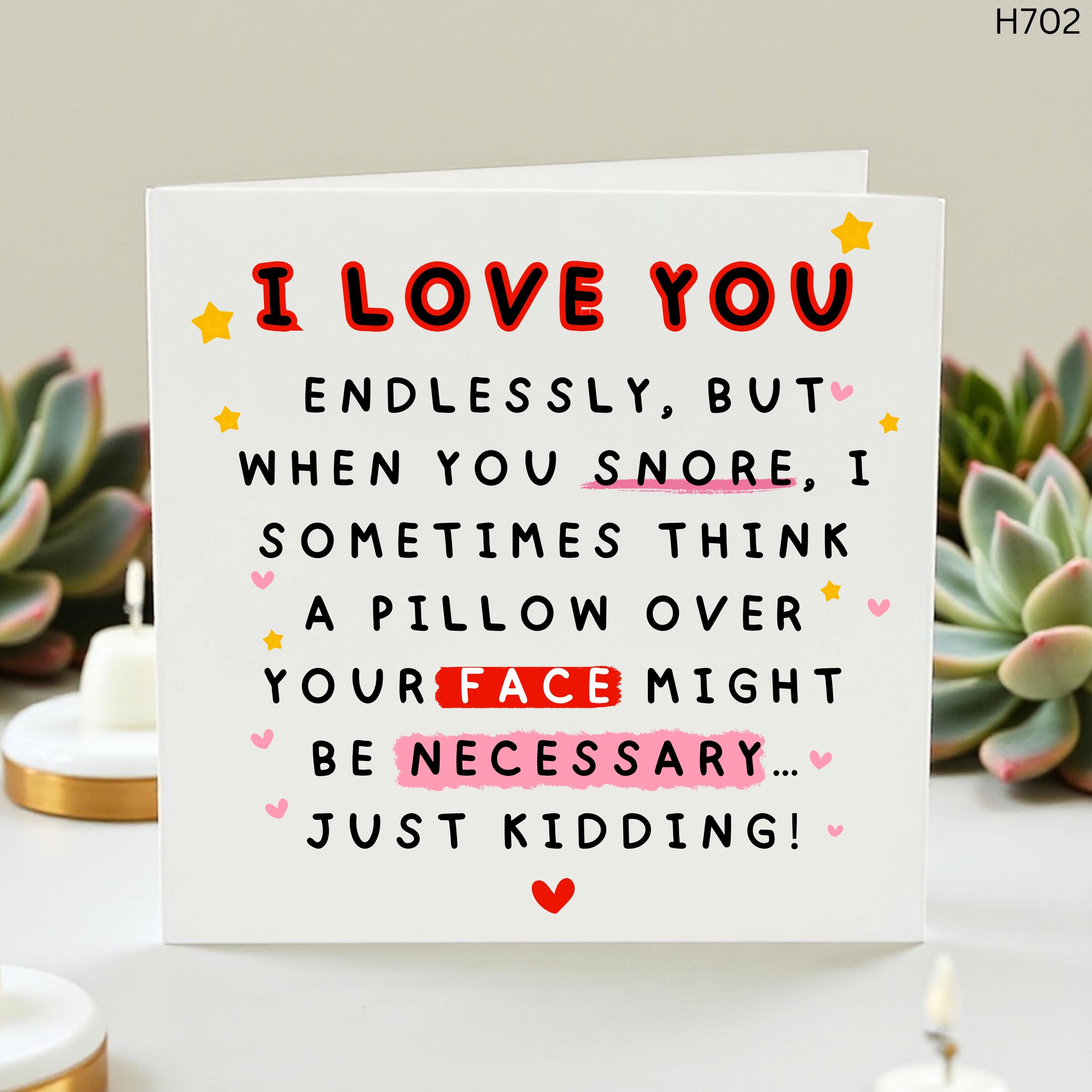 Funny Snoring Card for Partner, I Love You But You Snore Card, Rude Funny Anniversary Card, Boyfriend Girlfriend Joke Card, Personalised