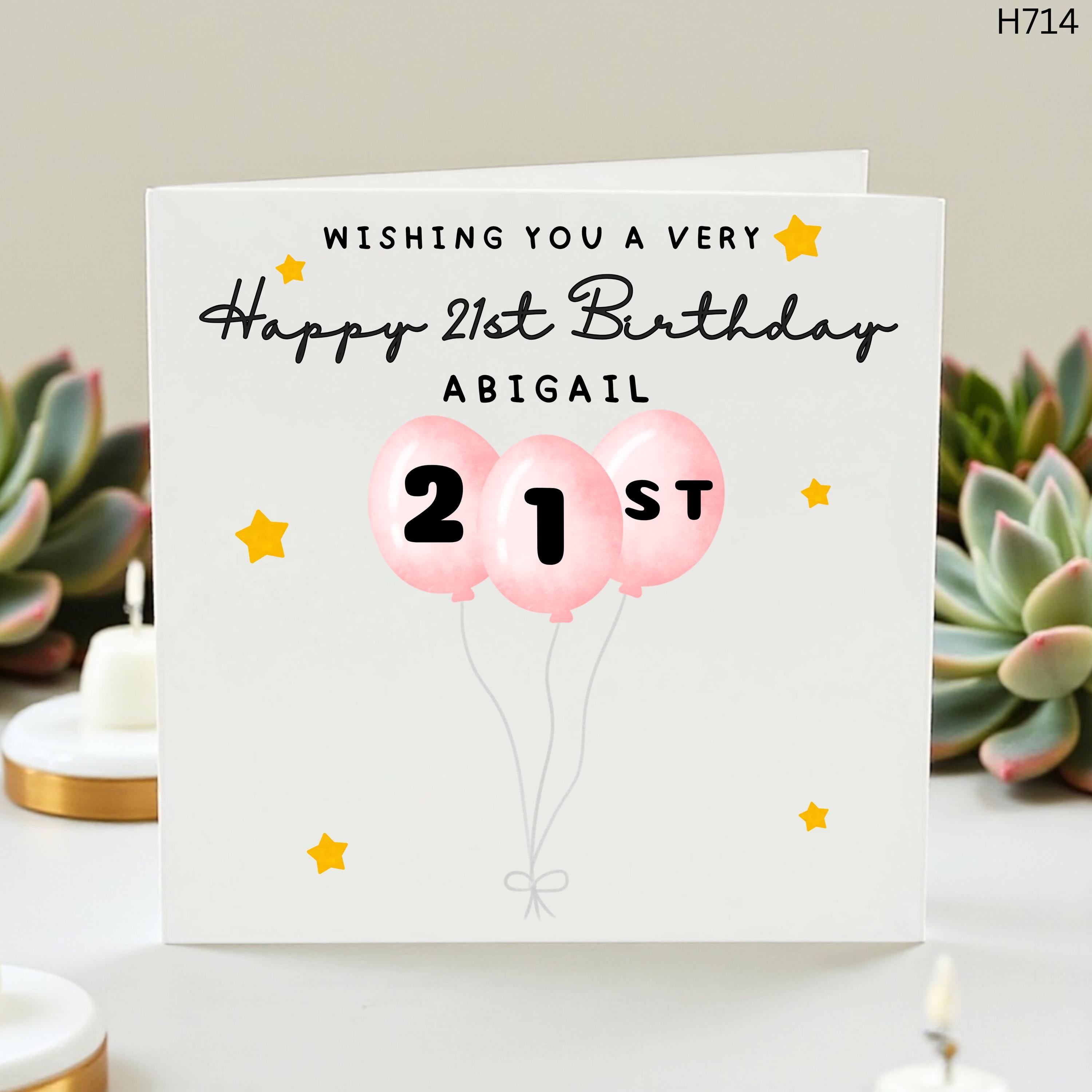 Personalized 21st Birthday Card for Her, Custom Name 21st Birthday Gift, Cute Balloon Greeting Card, Milestone Birthday Keepsake for Friend