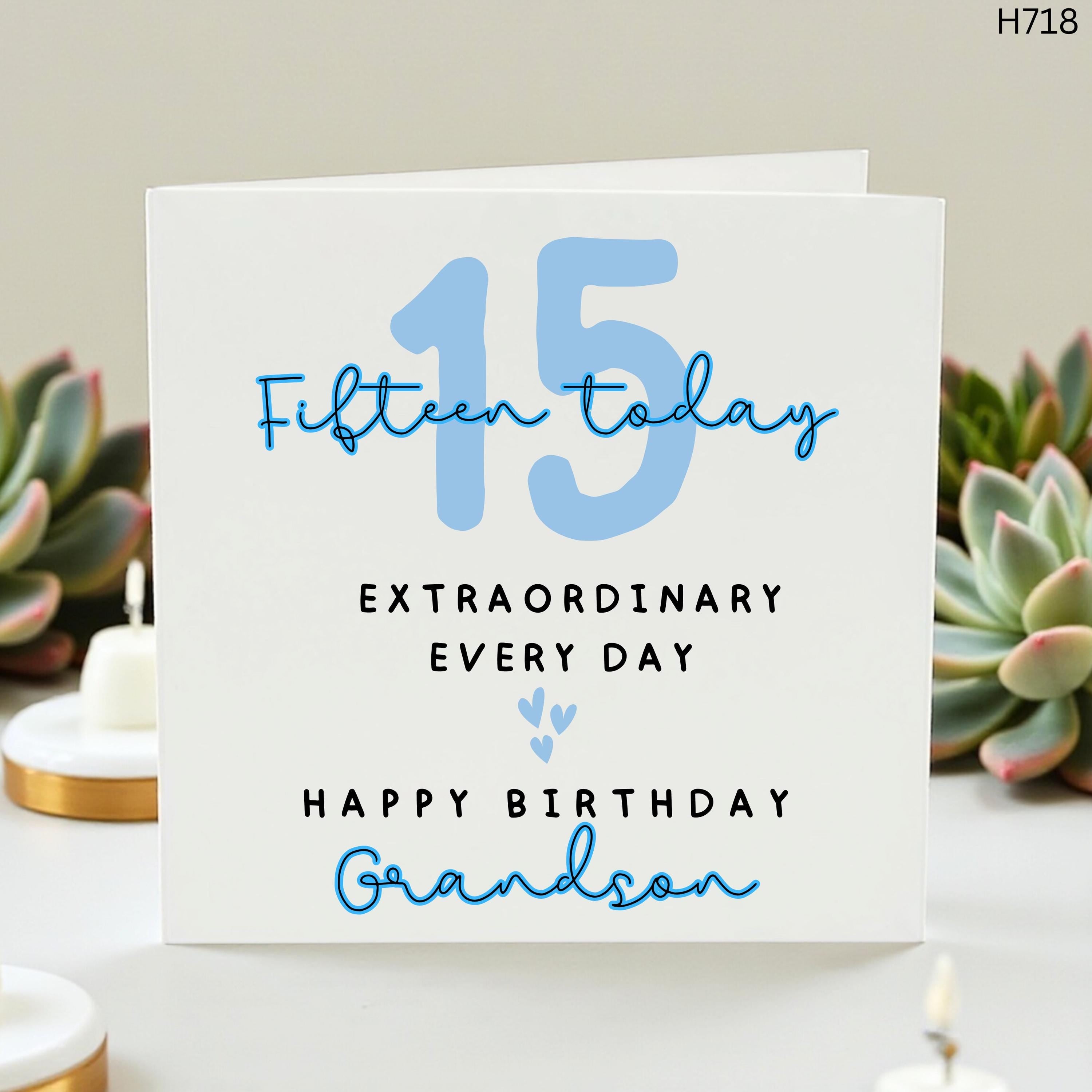 Personalized 15th Birthday Card for Grandson, Custom Name 15th Birthday Gift, Happy 15th Birthday Greeting Card, Milestone Birthday Keepsake