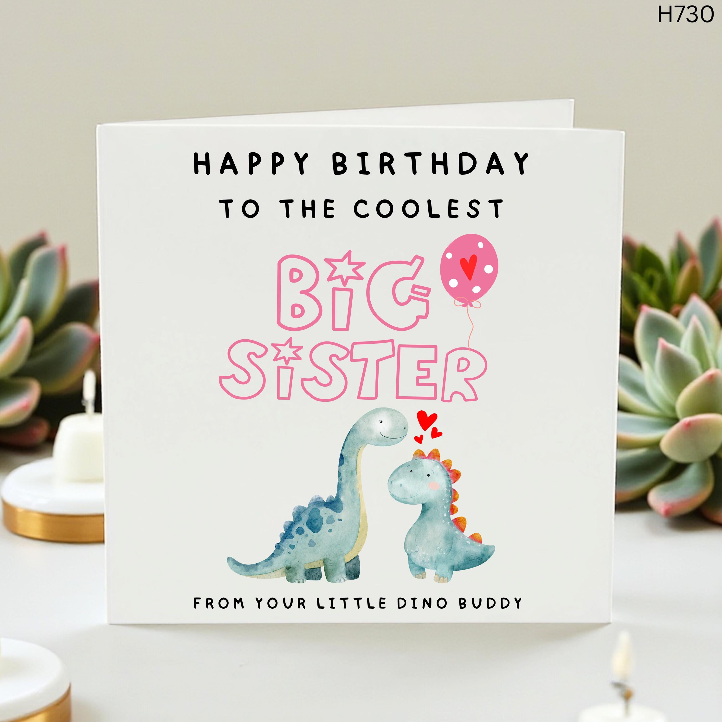 Big Sister Birthday Card, Coolest Big Sister Gift, Dino Birthday Greeting, Card from Little Dino Buddy, Cute Sister Birthday Card