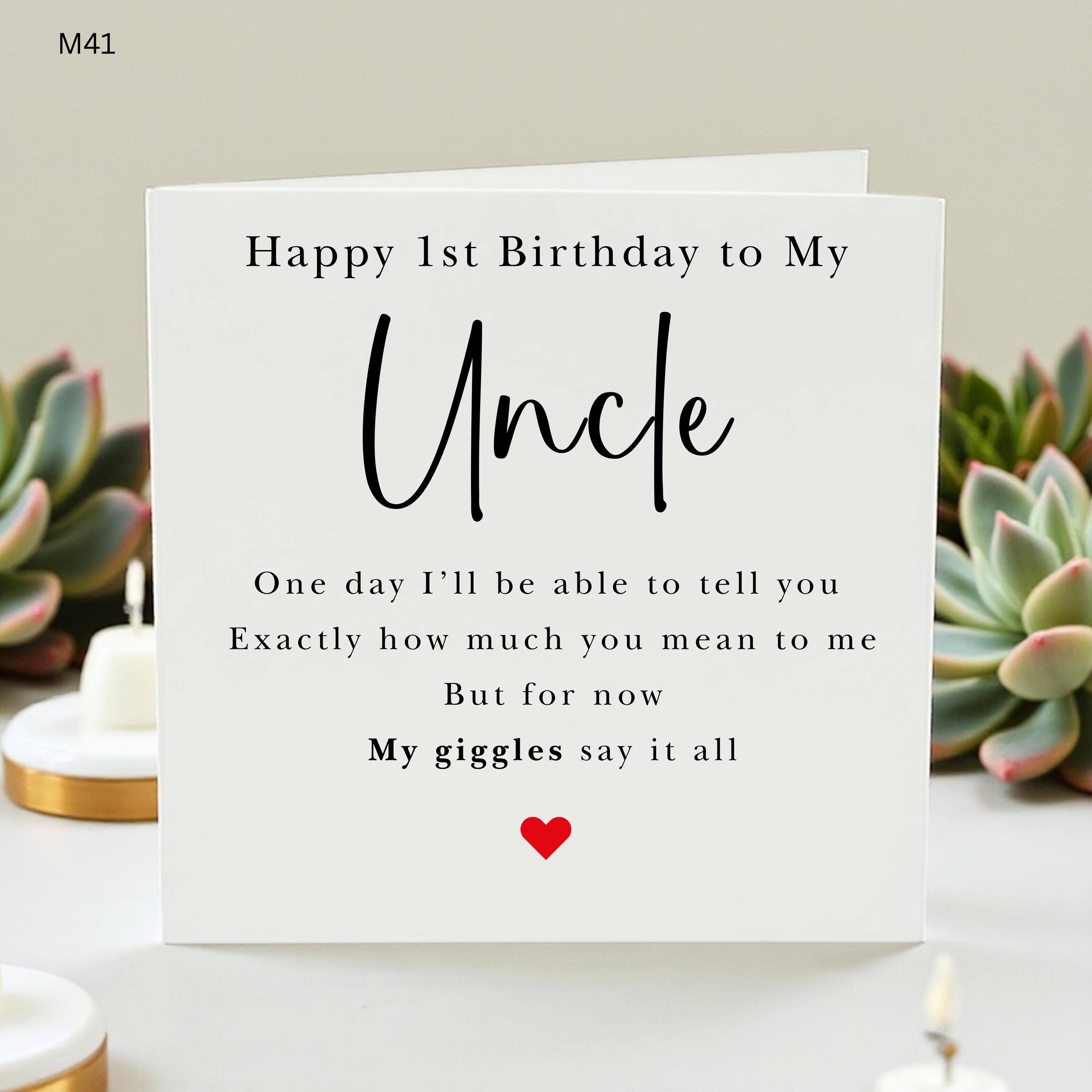 Happy 1st Birthday Uncle Card, First Birthday Card from Niece or Nephew, Card for Uncle from Baby, Cute Uncle Birthday Gift, New Uncle Card
