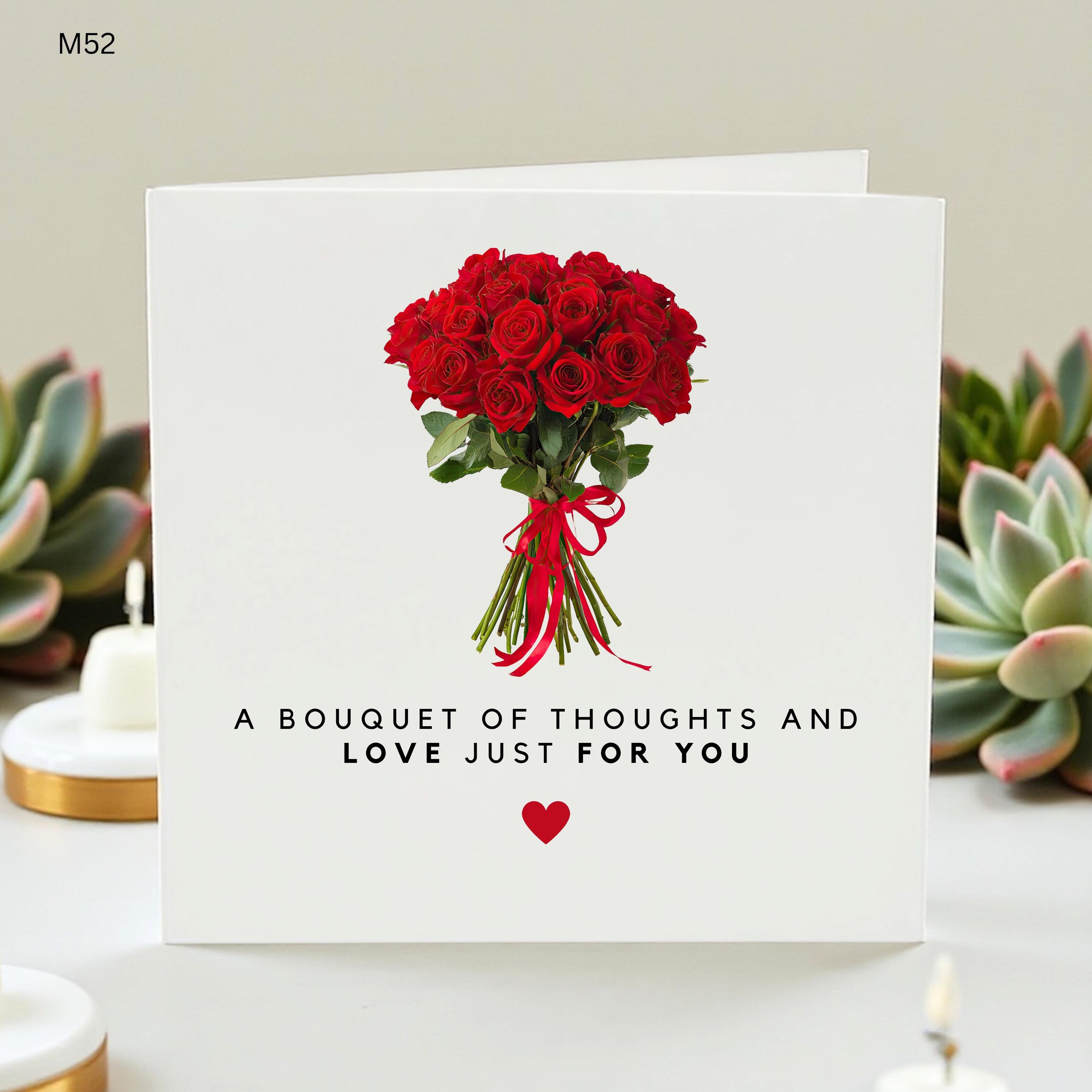 Red Rose Bouquet Greeting Card, Thinking of You Card, Romantic Love Card, Floral Anniversary Card, Sentimental Gift for Her, Wife Girlfriend