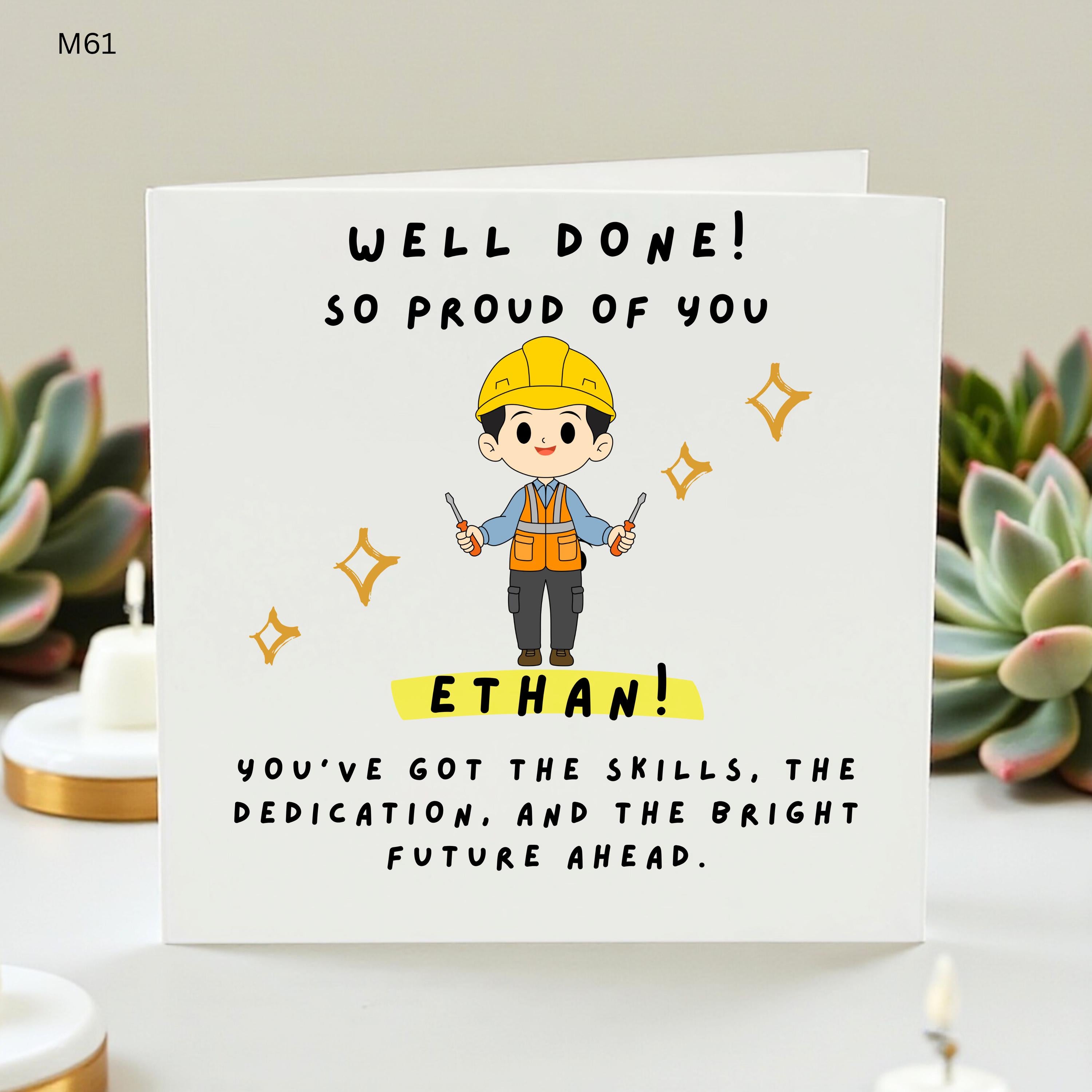 Personalized New Job Card, Congratulations Card for Promotion, Well Done Card for Him, Graduation Gift, Career Milestone Card, Proud