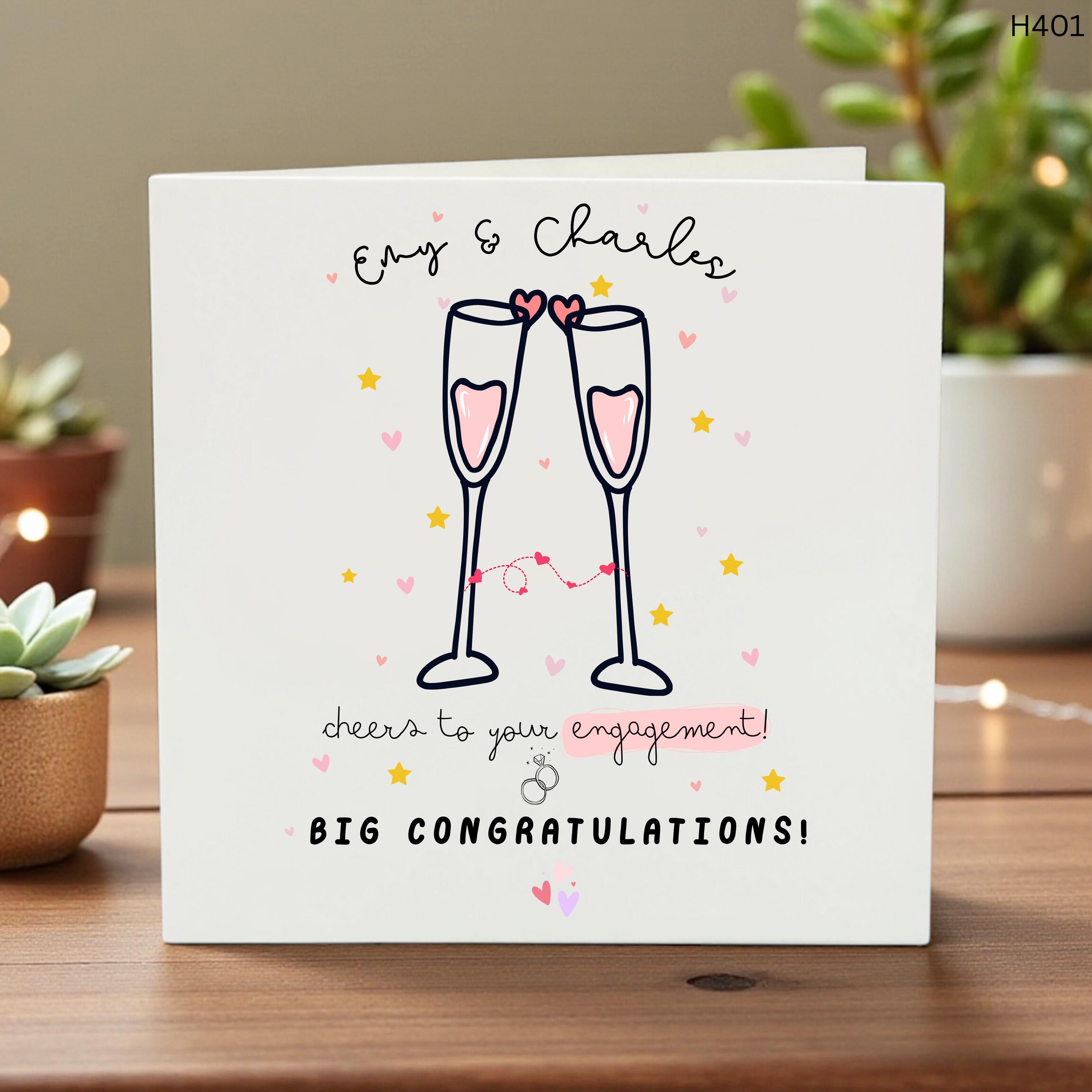 Cheers Engagement Card, Personalized Couple Name Card, Fun Wedding Proposal Congratulations, Custom Engagement Greeting, Celebration Card