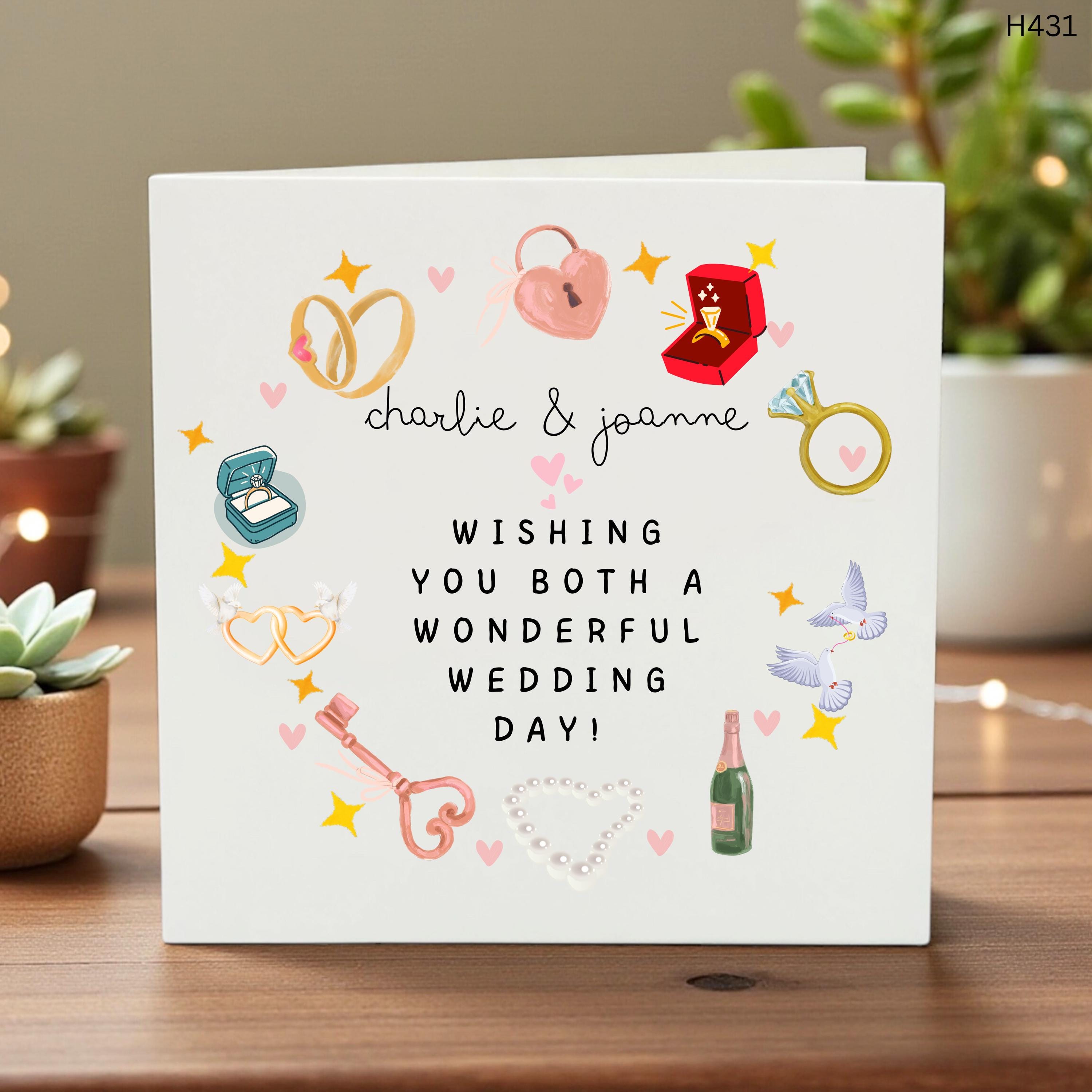 Personalized Wedding Card, Custom Names Celebration, Romantic Love Greeting for Couples, Cute Wedding Day Keepsake Card 6x6