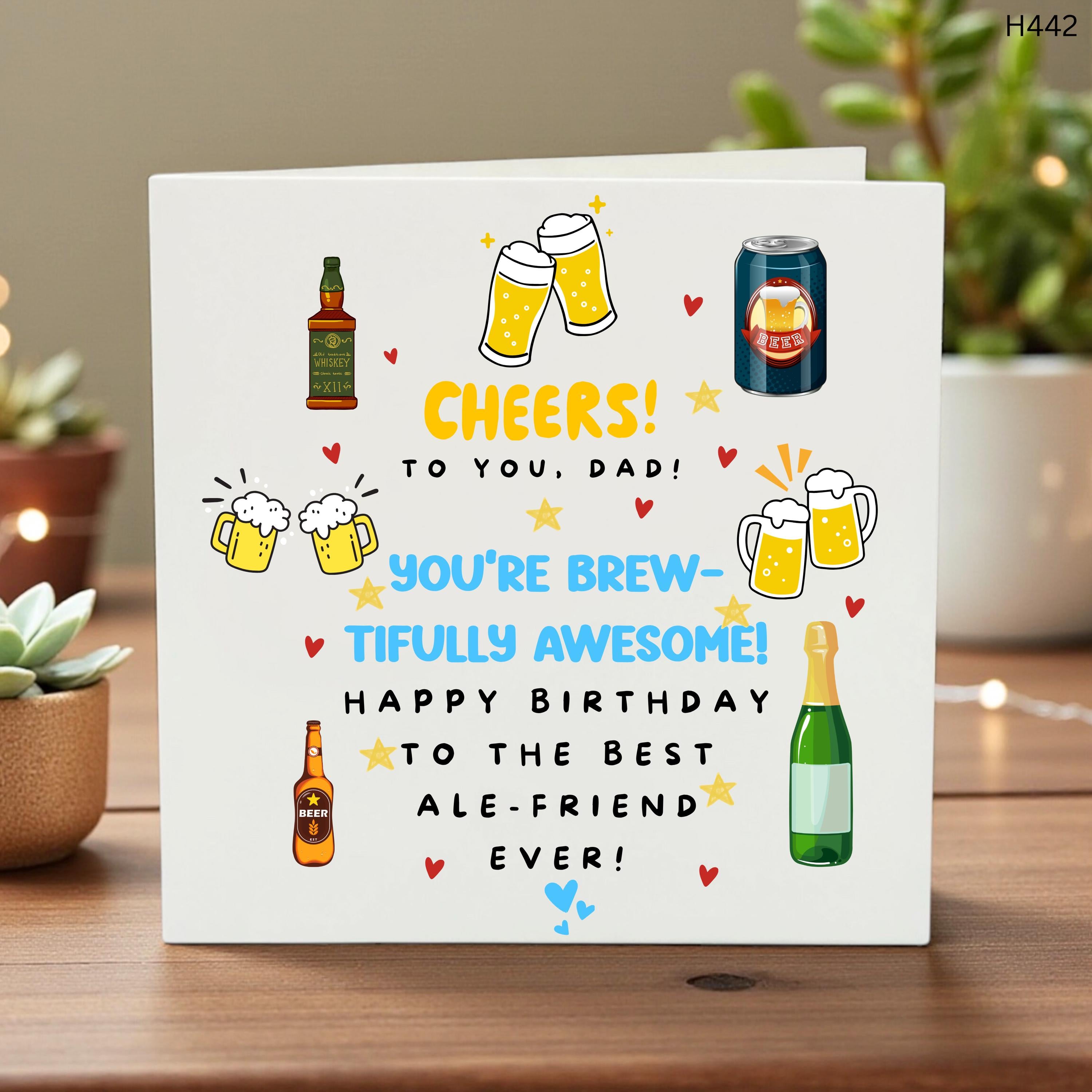 Funny Birthday Card for Dad, Beer Lovers Greeting,Cheers Brewtifully Awesome Card,Humorous Ale Friend Birthday Card - Birthday card For Him