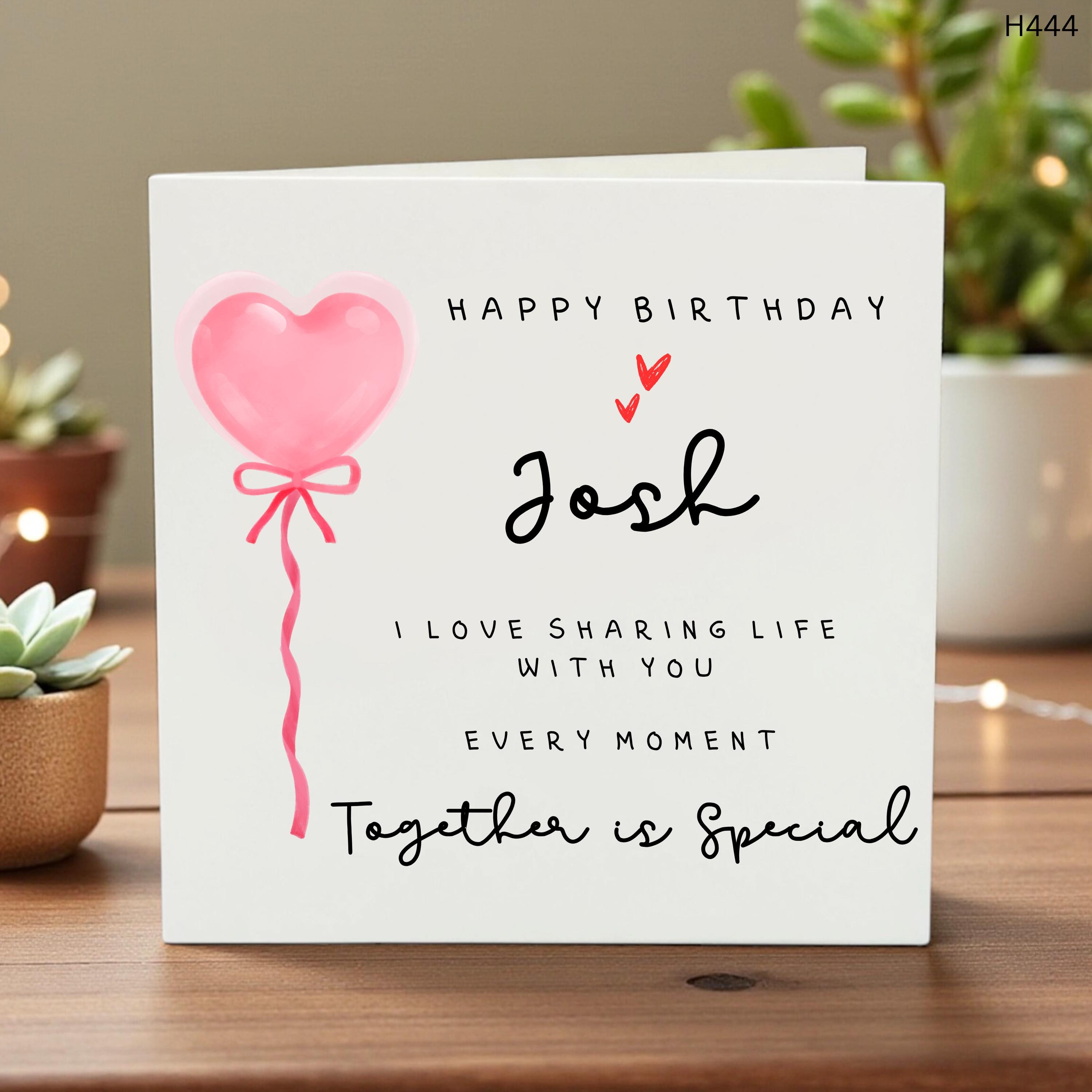 Personalized Birthday Card for Josh, Romantic Love Card for Partner, Cute Heart Balloon Greeting , Special Occasion - Birthday Card