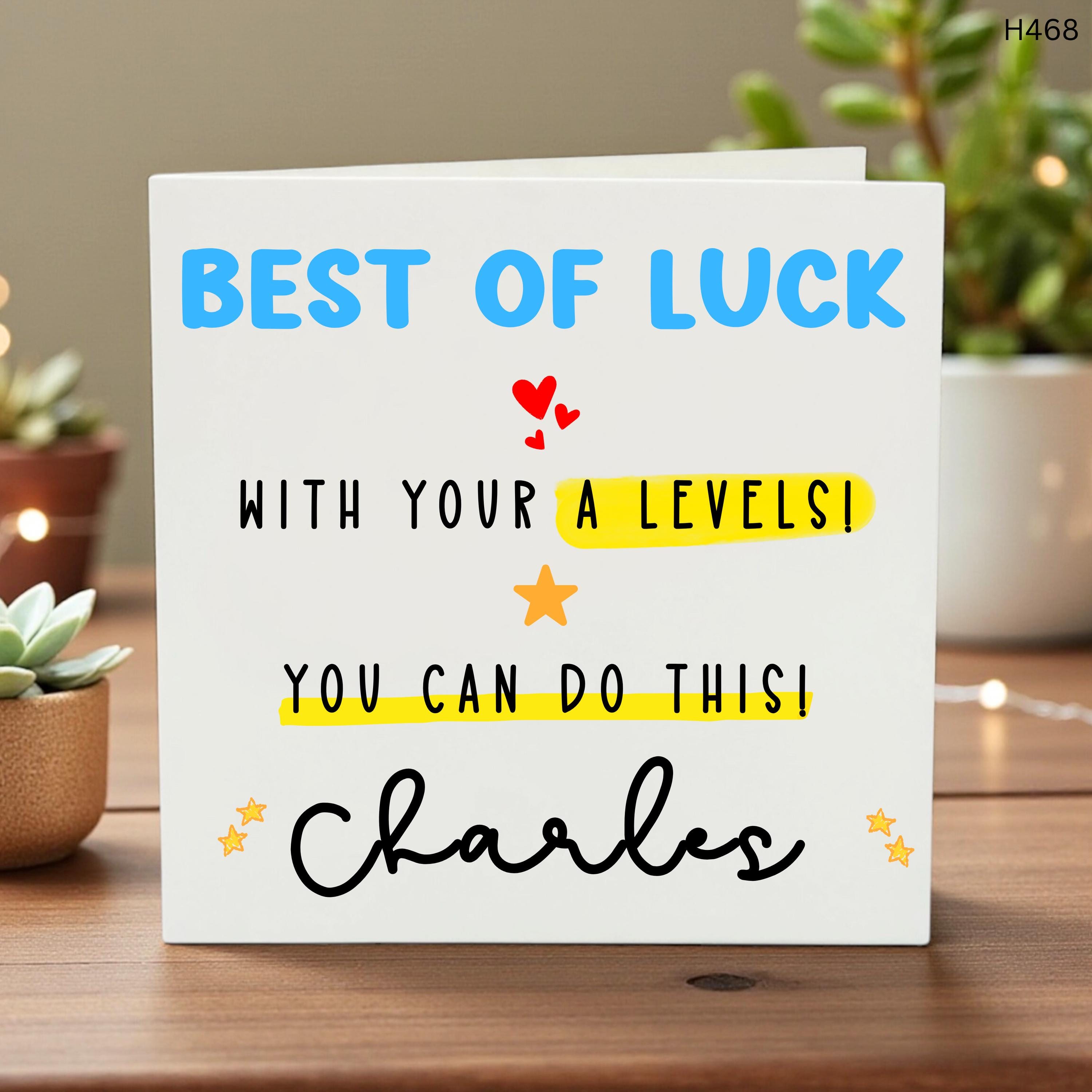 Personalized A Level Good Luck Card, Custom Name Exam Encouragement, Best of Luck With Your Exams Card, University Student Motivation, GCSE
