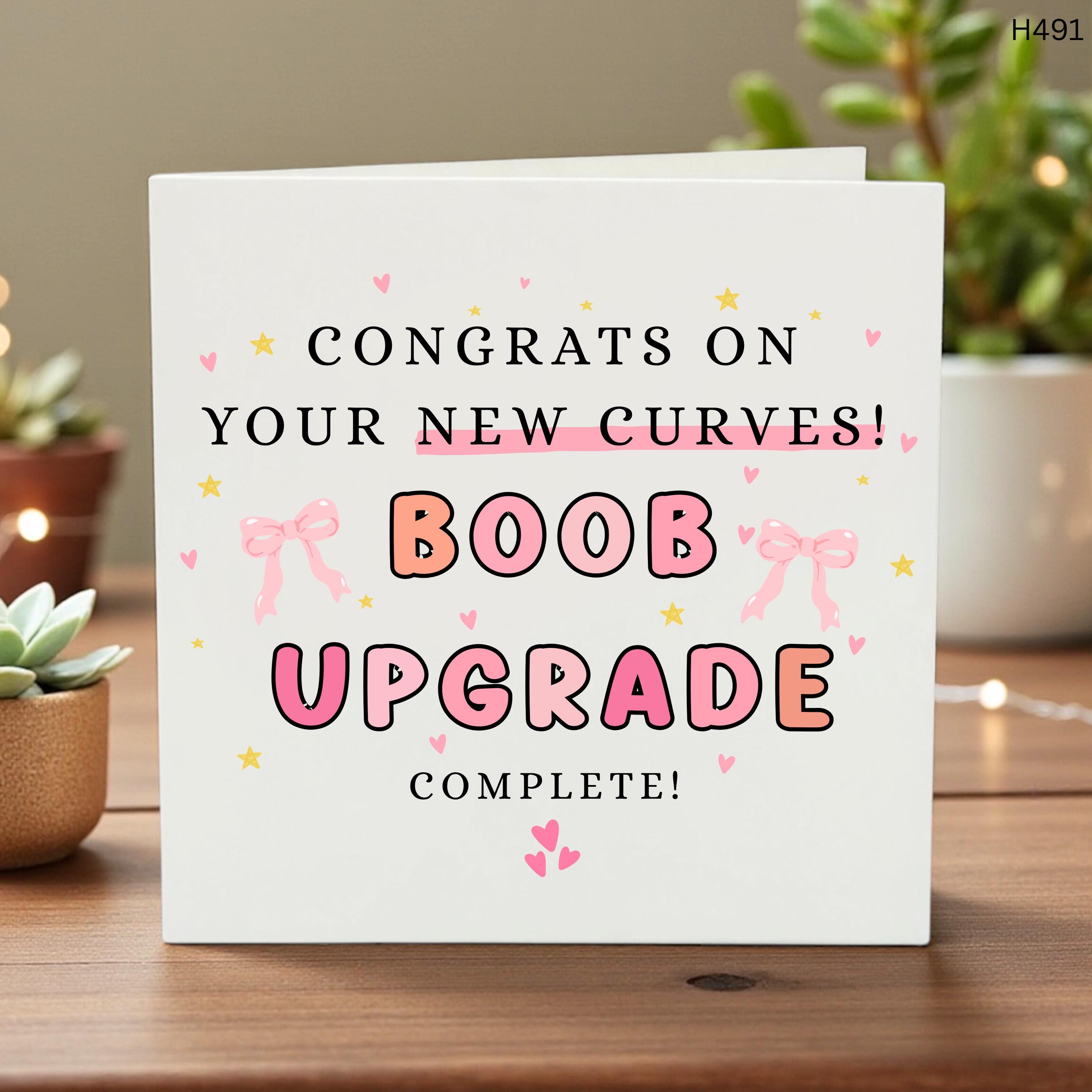 Funny Boob Upgrade Card, Congrats on New Curves, Sassy Breast Surgery Gift, Naughty Friend Humor, Body Positive Celebration Card