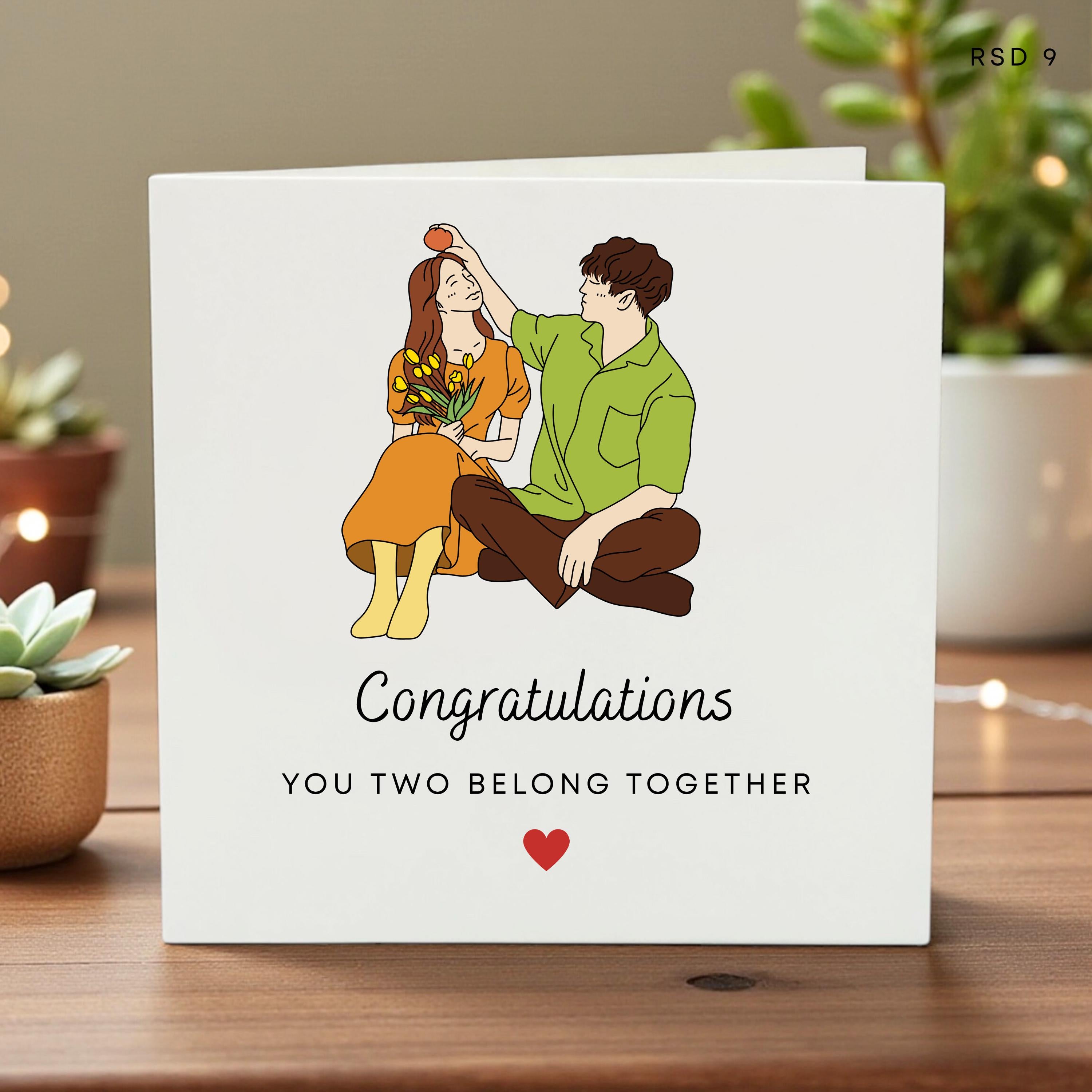 Congratulations You Two Belong Together Card, Minimalist Wedding or Anniversary Card for Couple, Cute Engagement Gift, Line Art Love Card