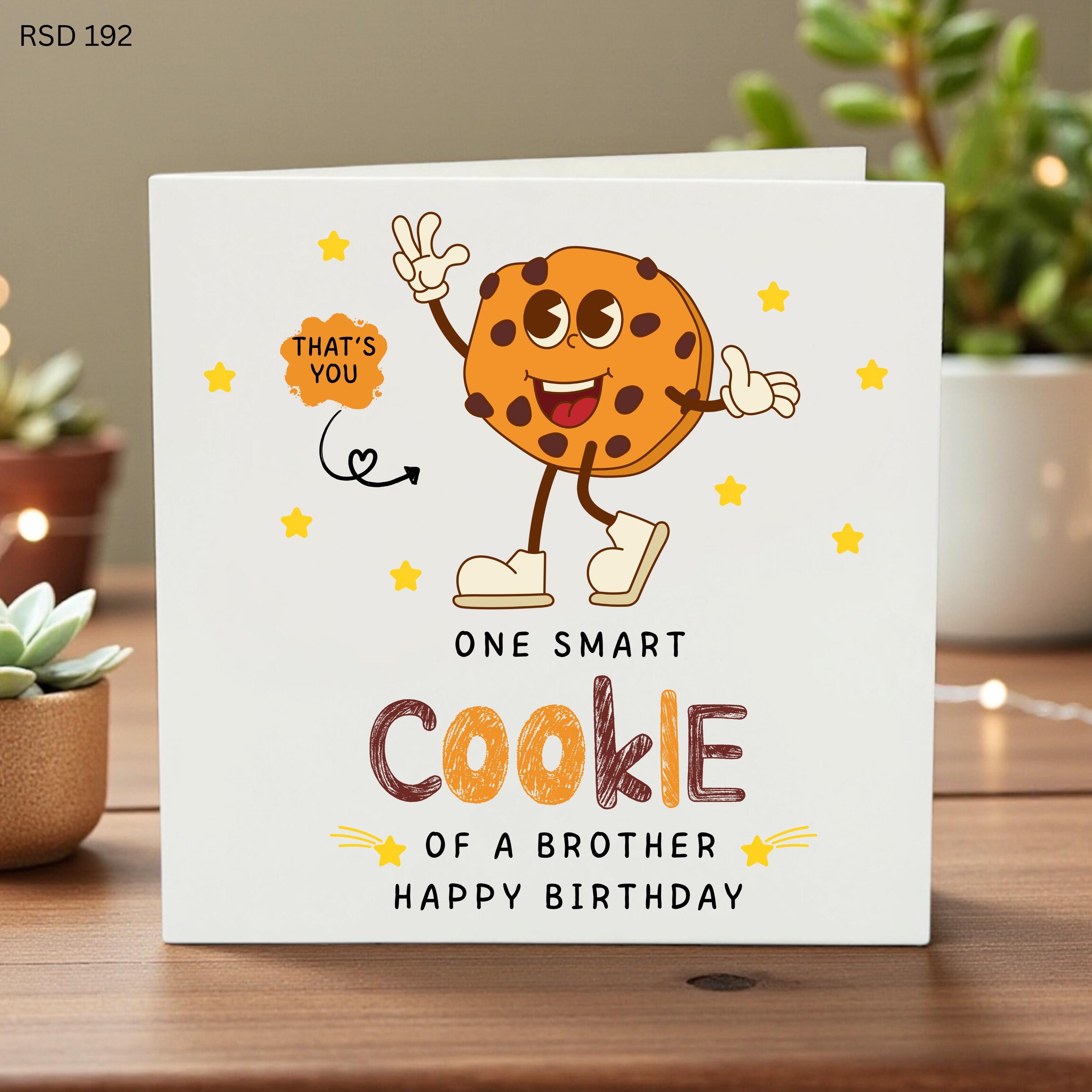 One Smart Cookie Birthday Card for Brother, Funny Cookie Pun Greeting Card, Cute Retro Illustration Birthday Gift for Him, RSD 192