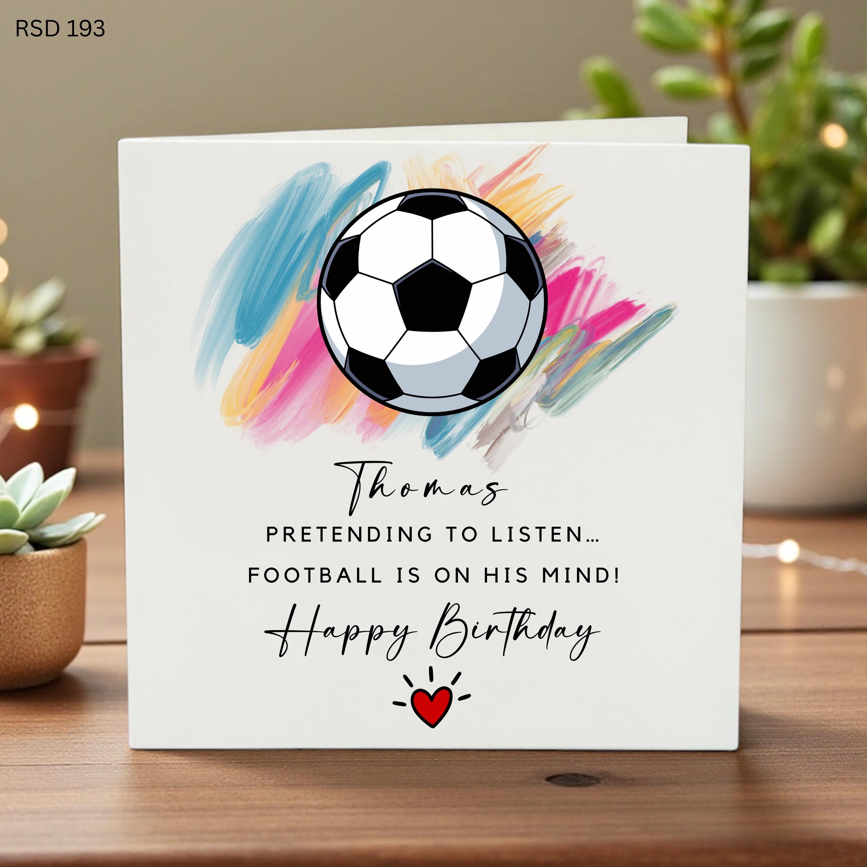 Personalised Football Birthday Card for Him, Funny Soccer Fan Design, Custom Name Sports Card for Son, Brother, Husband, Dad, RSD 193