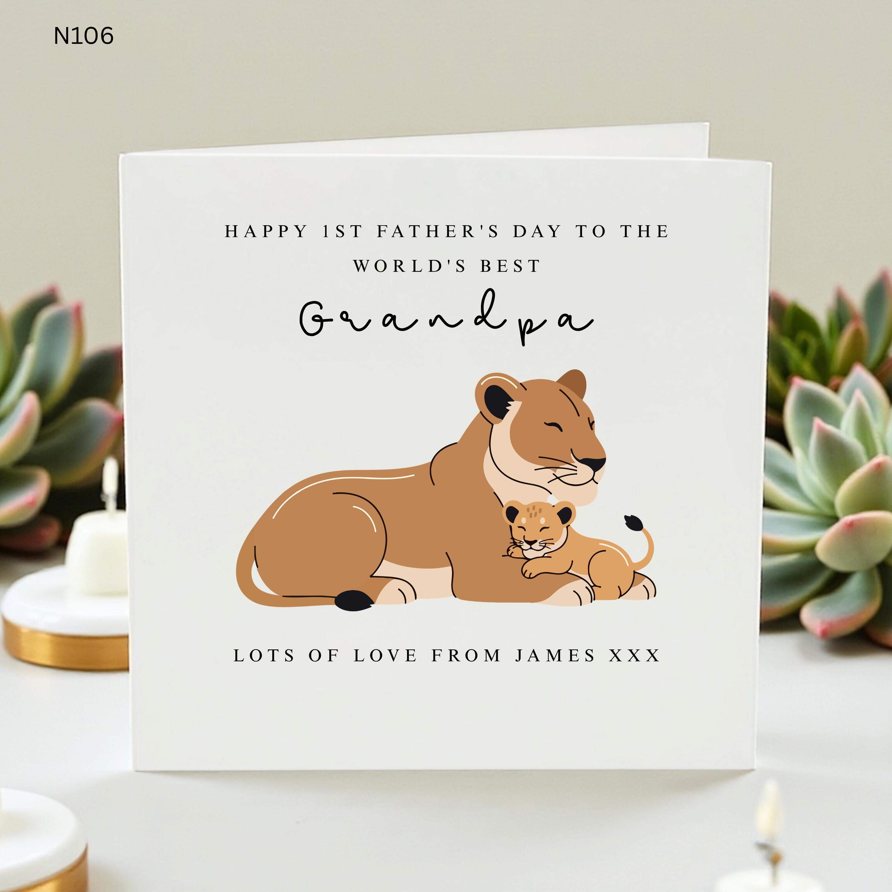 Personalized First Father's Day Card for Grandpa, Lion Illustration, Custom Grandfather Card,New Grandpa Gift,From Grandchild,Cute Lion Card