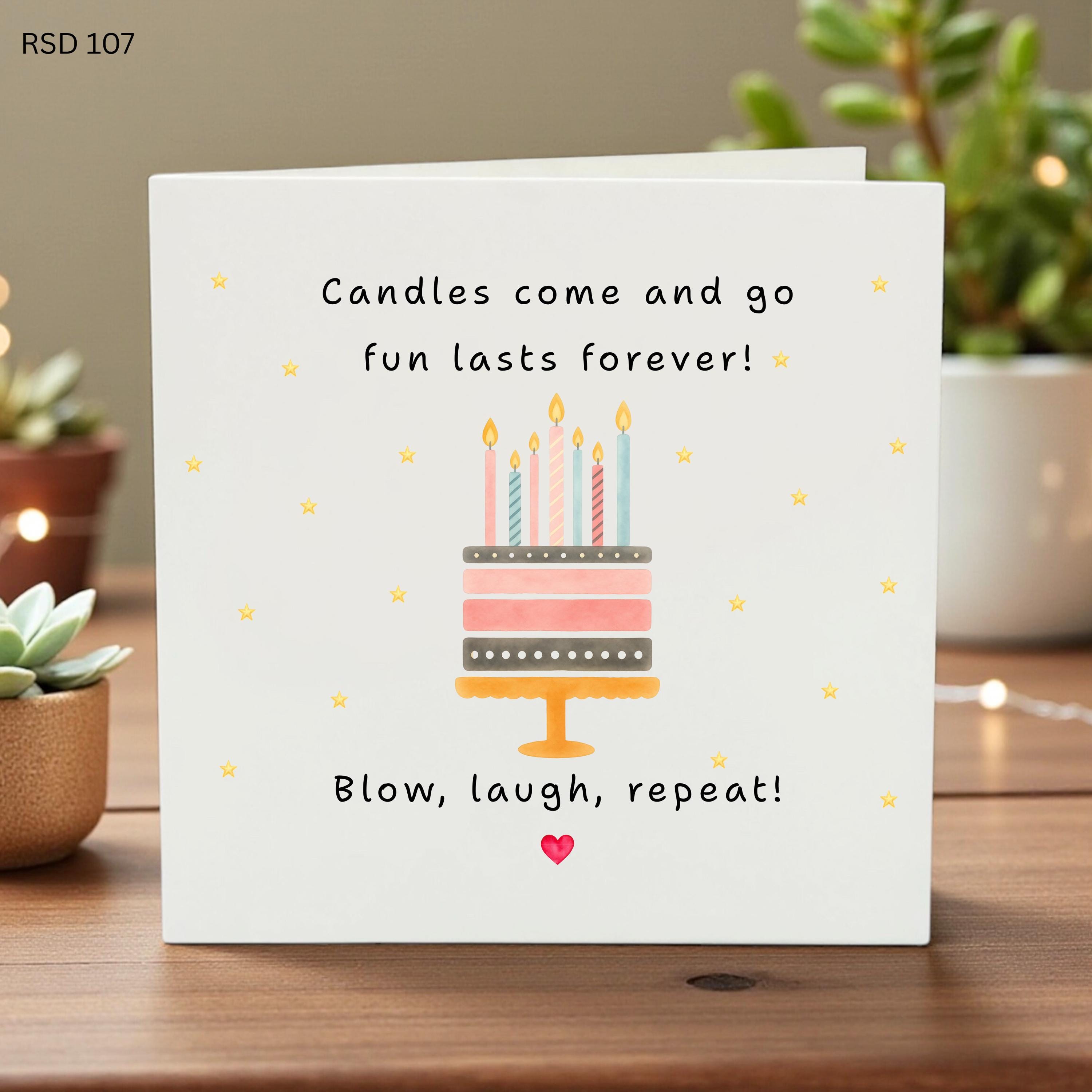 Birthday Card for Kids, Fun Cake Illustration, Blow Laugh Repeat, Cute Cartoon Cake, Kids Birthday Greetings, Party Card