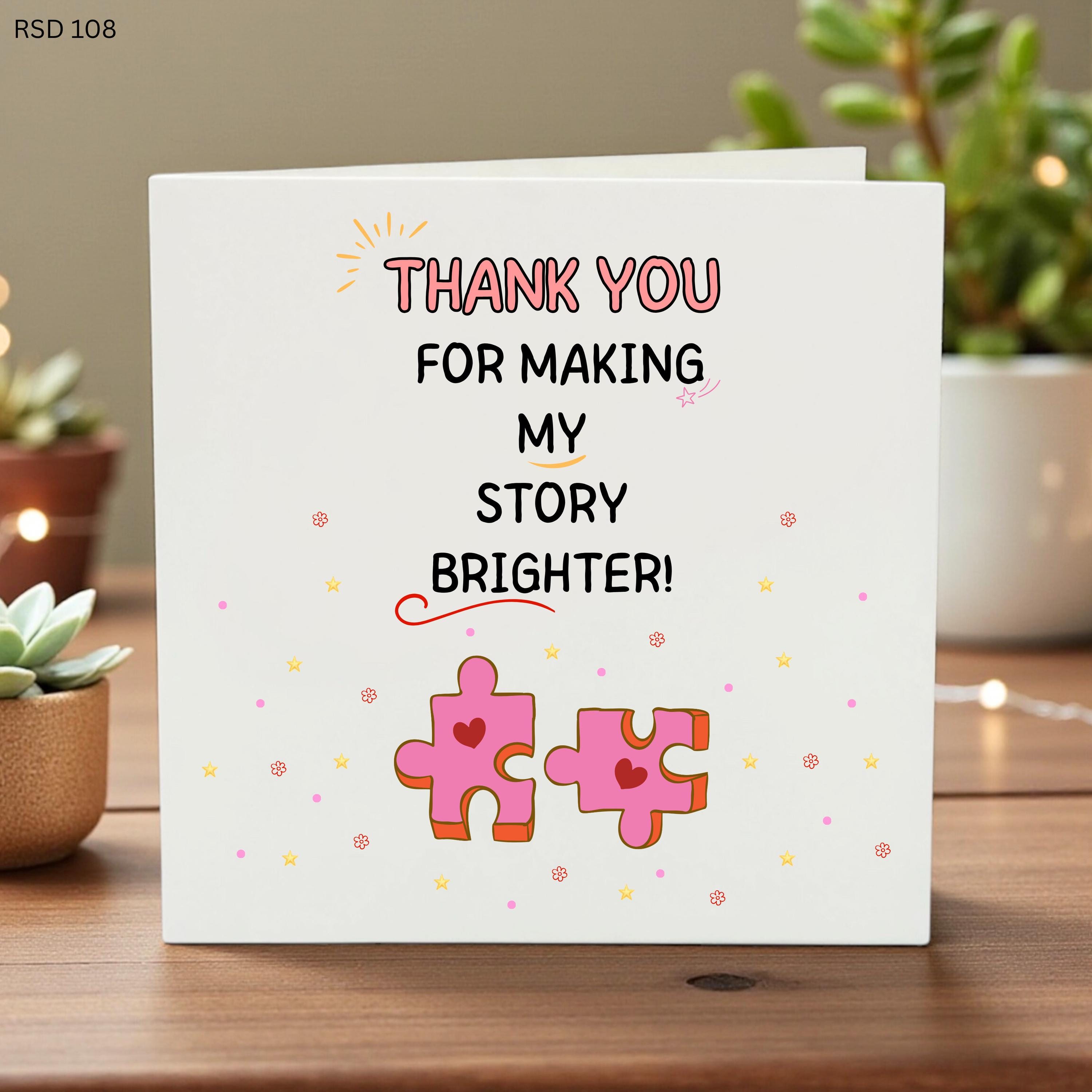 Thank You For Making My Story Brighter Card, Puzzle Piece Appreciation Gift for Partner, Romantic Anniversary Card for Boyfriend or Husband