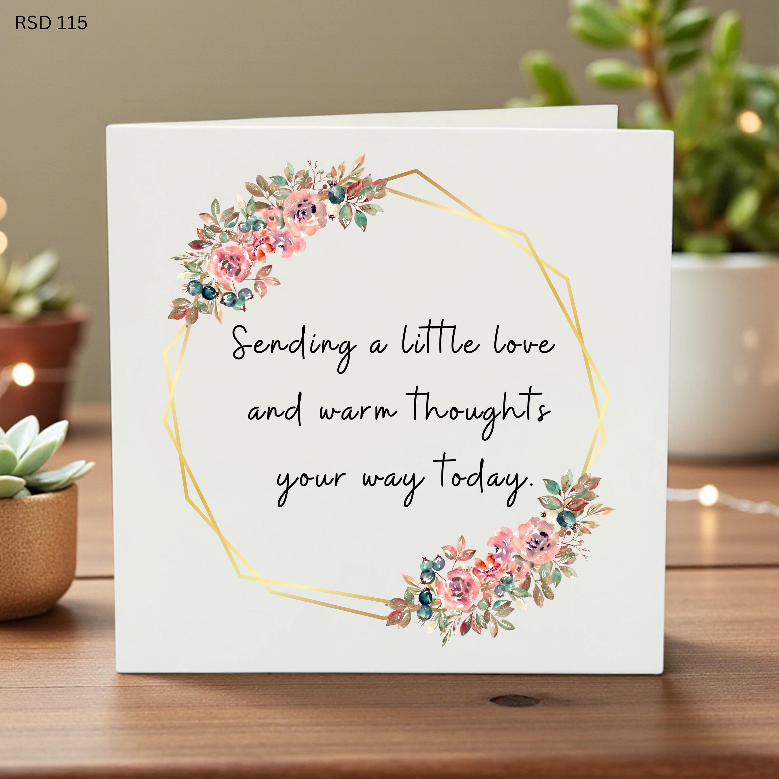 Sending a Little Love and Warm Thoughts Card, Elegant Floral Greeting Card for Her, Thinking of You Sympathy, Modern Gold Geometric Flower