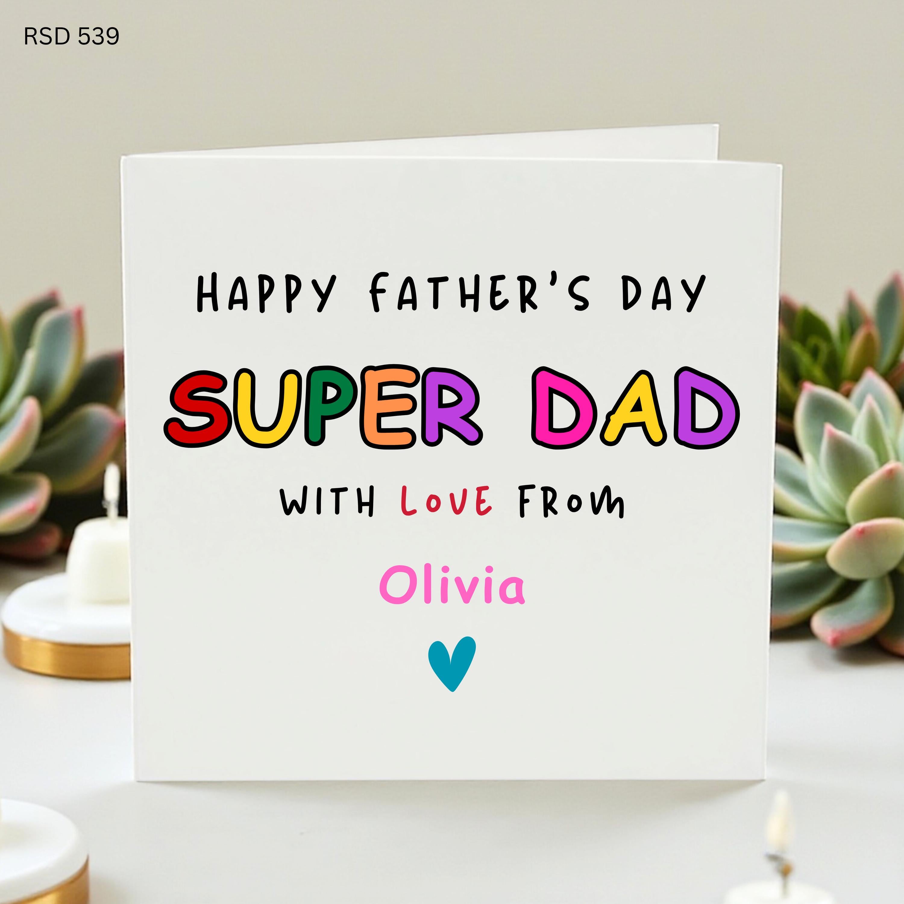 Personalized Father's Day Card, Custom Super Dad Card for Him, Name Card for Dad, Colorful Typography Greeting Card, Cute Custom Dad Gift