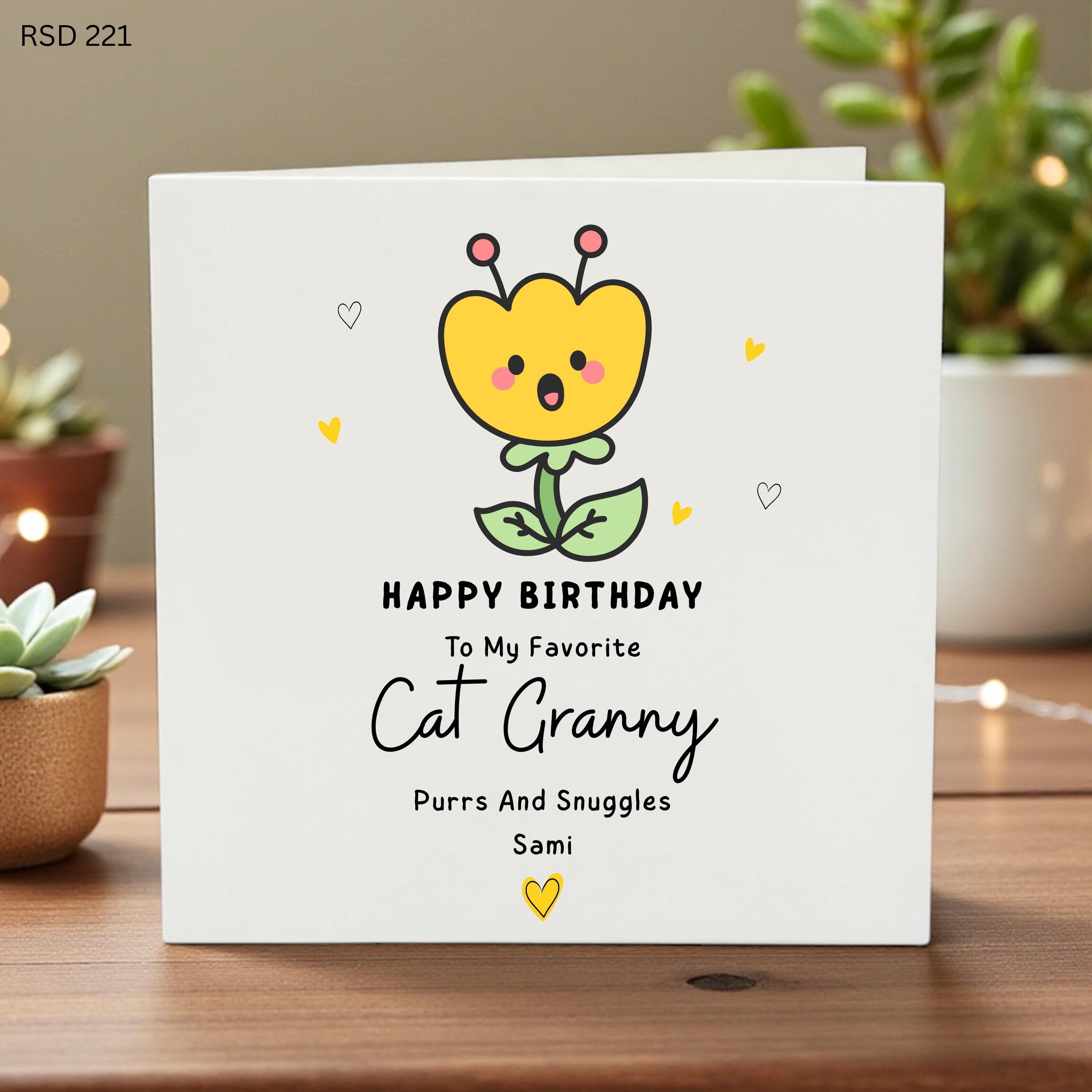 Personalized Cat Granny Birthday Card, Custom Name Card from the Cat for Grandma, Cute Flower Birthday Gift for Cat Grandma, From the Pet