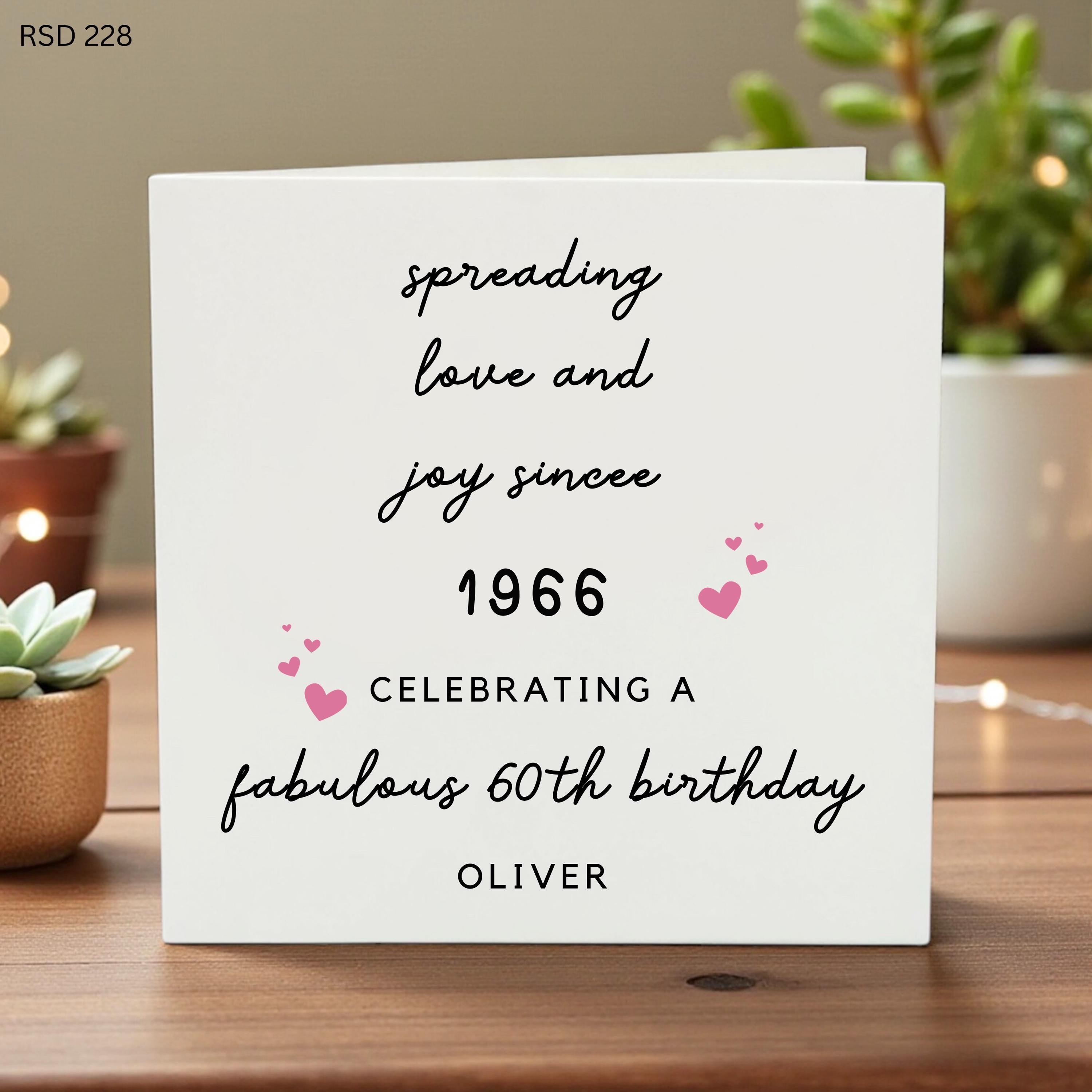 Personalized 60th Birthday Card for Him or Her, Spreading Love and Joy Since 1966, Custom Name 60th Birthday Gift, Milestone 60 Years Old