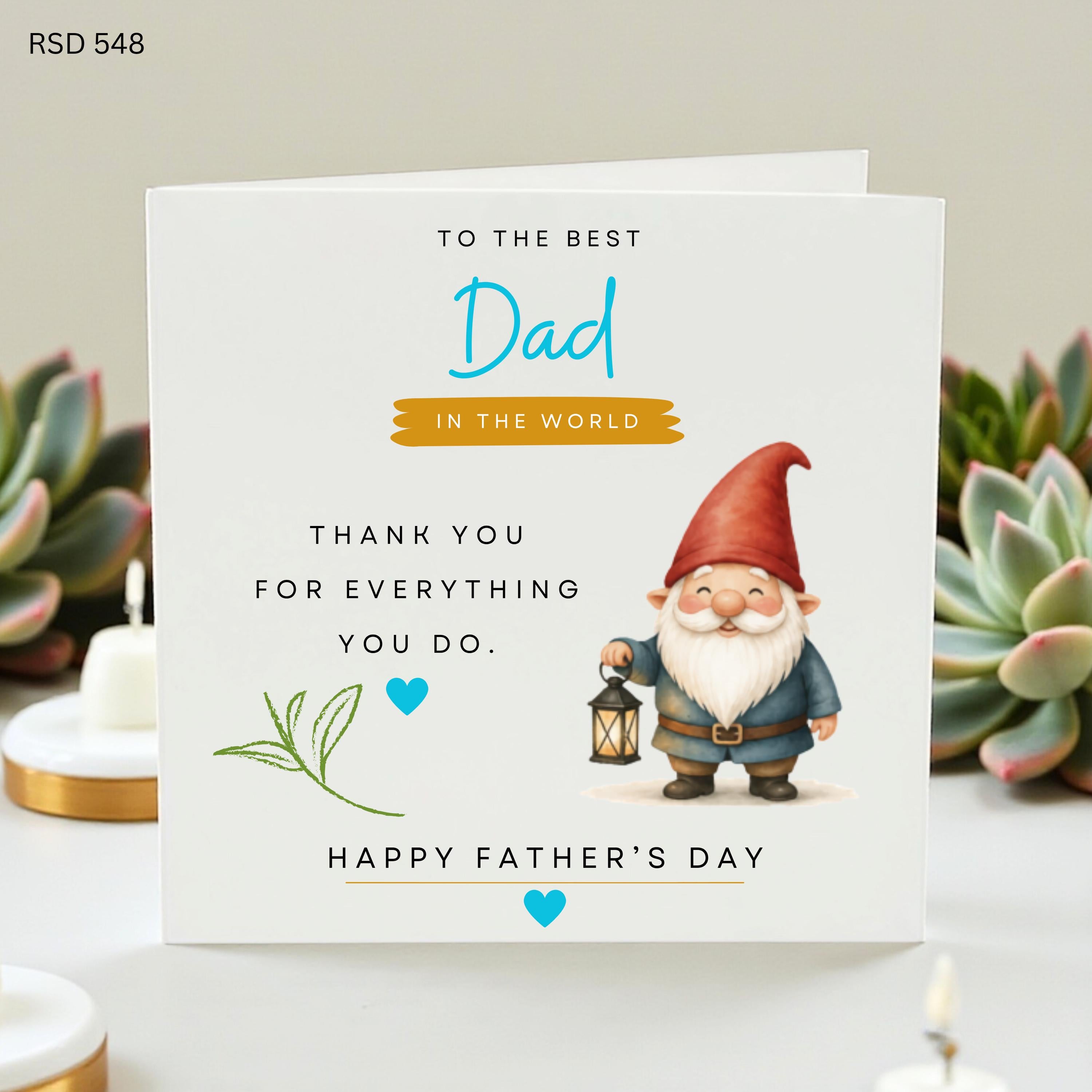 Father's Day Card for Dad, Cute Gnome Greeting Card, Best Dad Ever, Funny Father's Day Gift, Whimsical Dad Card, Card for Him, Garden Gnome