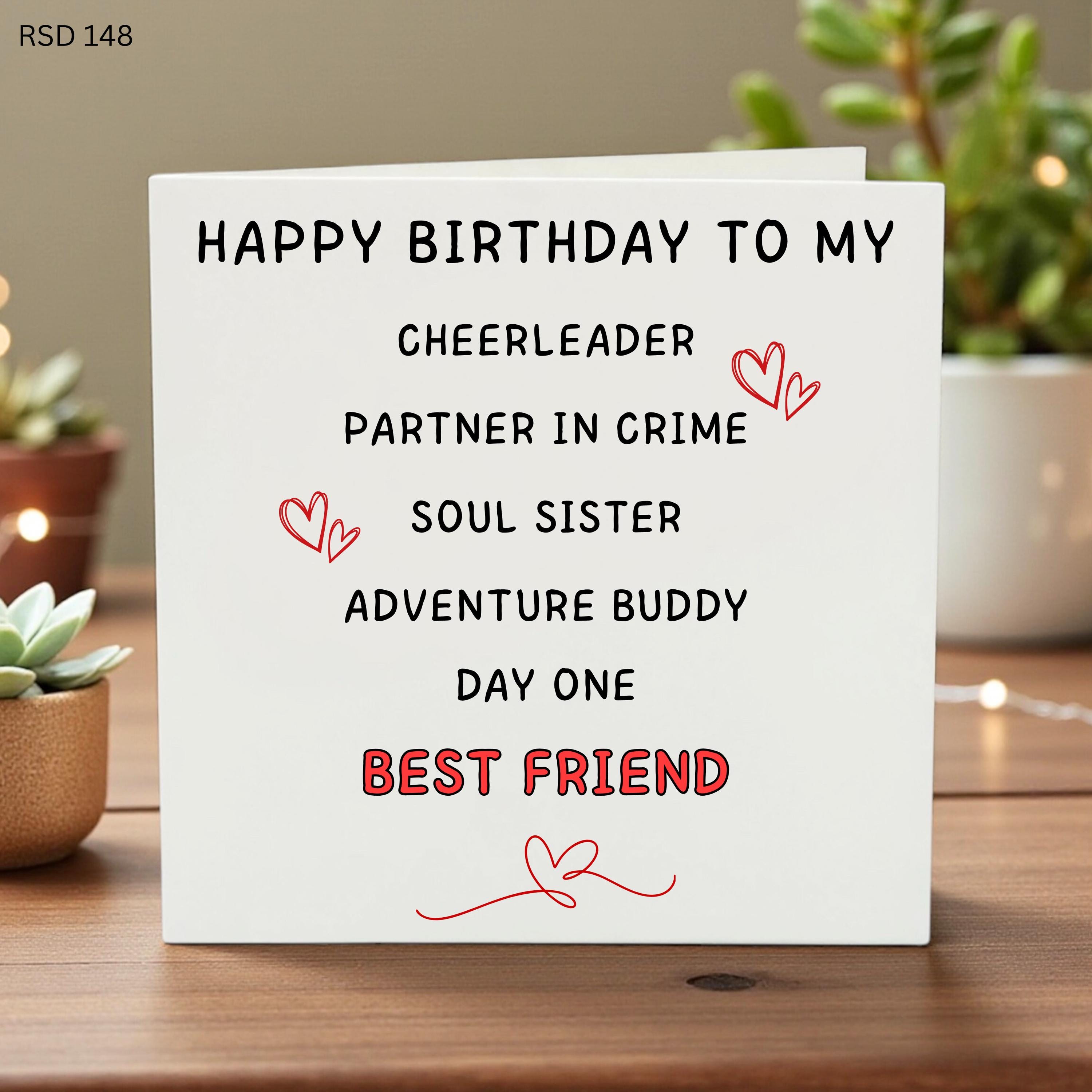 Happy Birthday Best Friend Card, Soul Sister Partner in Crime Greeting Card for Her, Sentimental Adventure Buddy Day One Bestie Gift Card