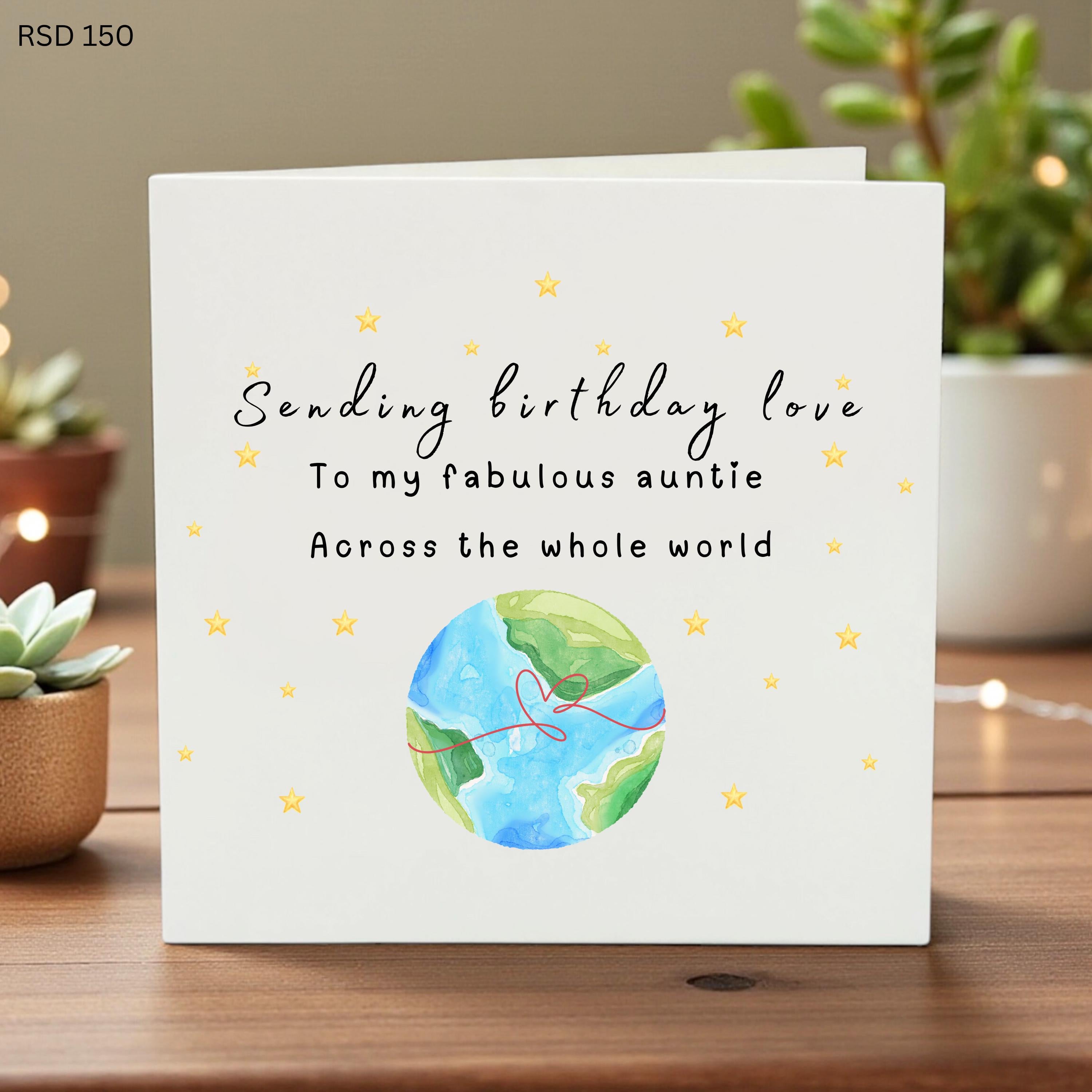 Sending Birthday Love To My Fabulous Auntie Card, Across The Whole World Long Distance Birthday Gift for Aunt, Global Map Greeting Card Her