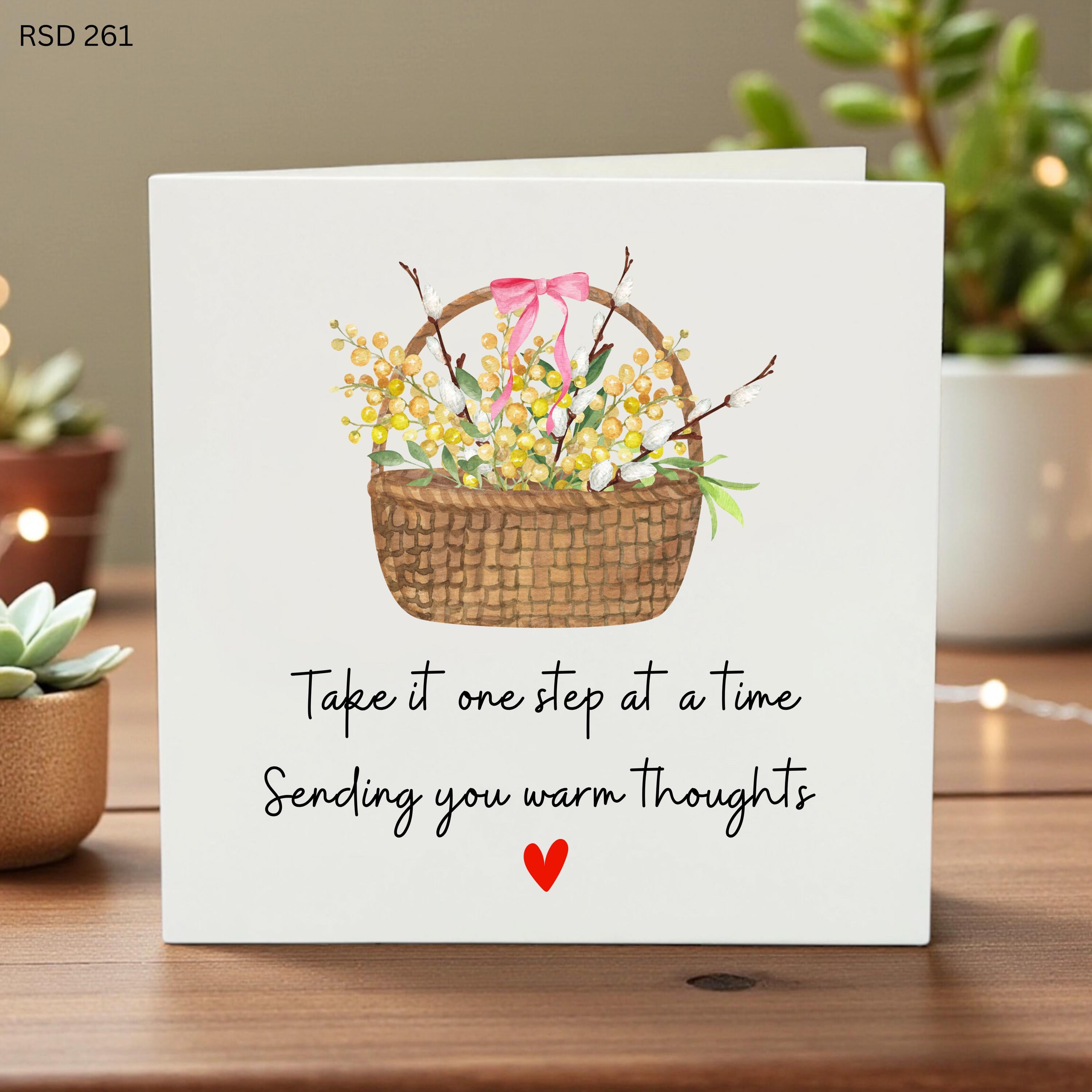 Sympathy Card Thinking of You Gift - Encouragement Card for Friend, Get Well Soon, Floral Basket Greeting Card, One Step at a Time Support