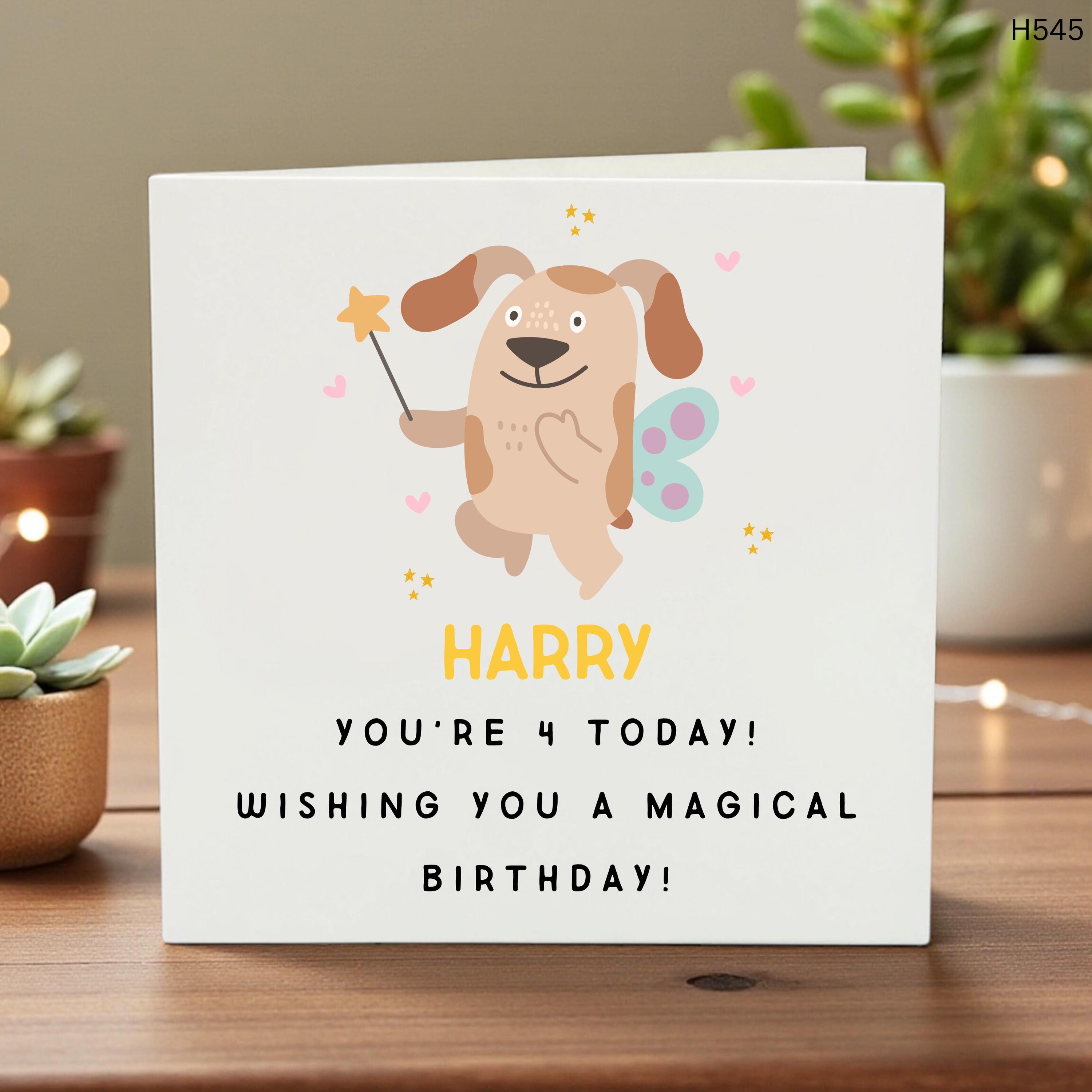 ersonalized 4th Birthday Card for Boys and Girls, Custom Dog Fairy Magical Birthday , Fairy Puppy Card with Name, To a Special Son