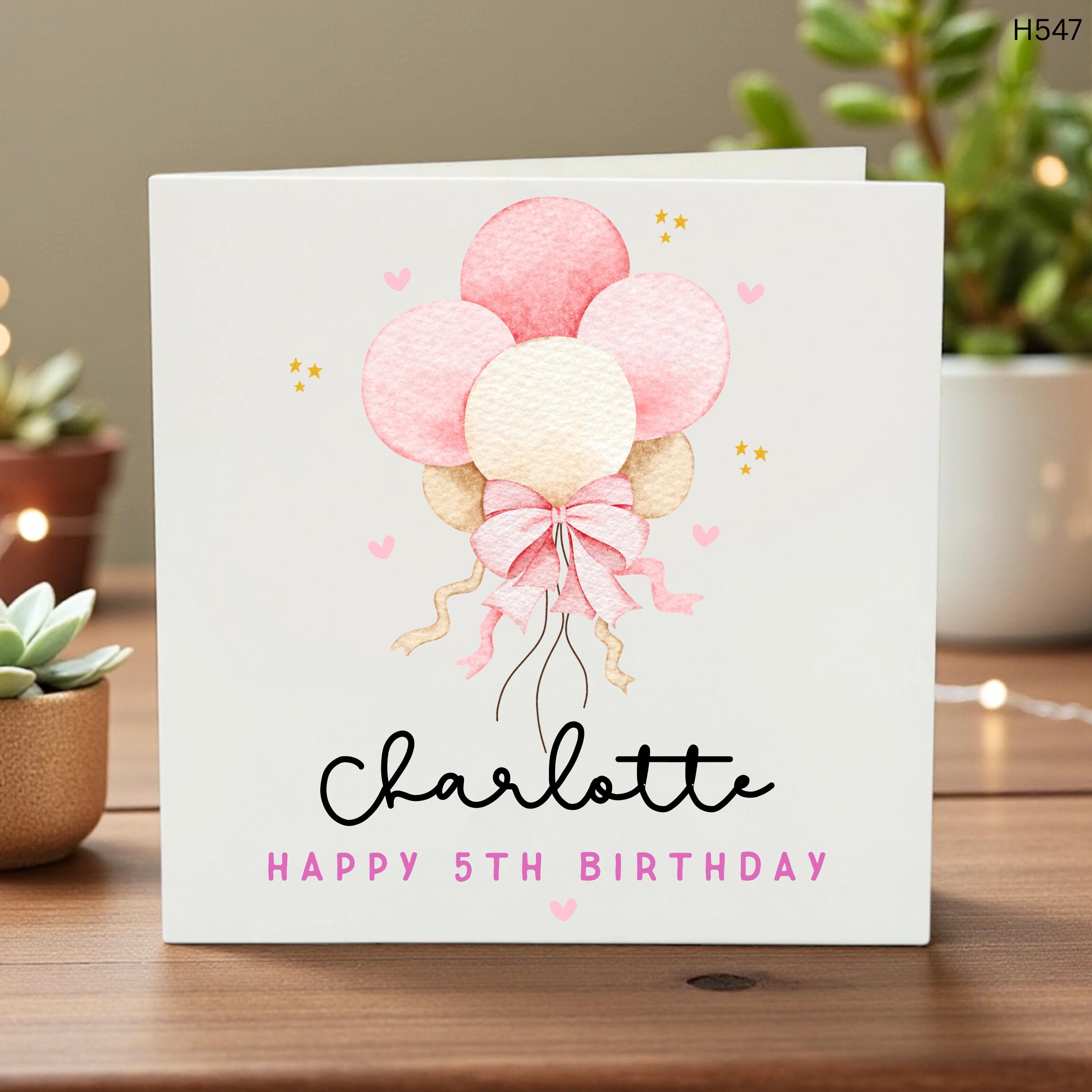 Personalized 5th Birthday Card for Girls, Custom Name Pink Balloons Birthday Card, To a Special Daughter 5th Birthday, Granddaughter Age 5