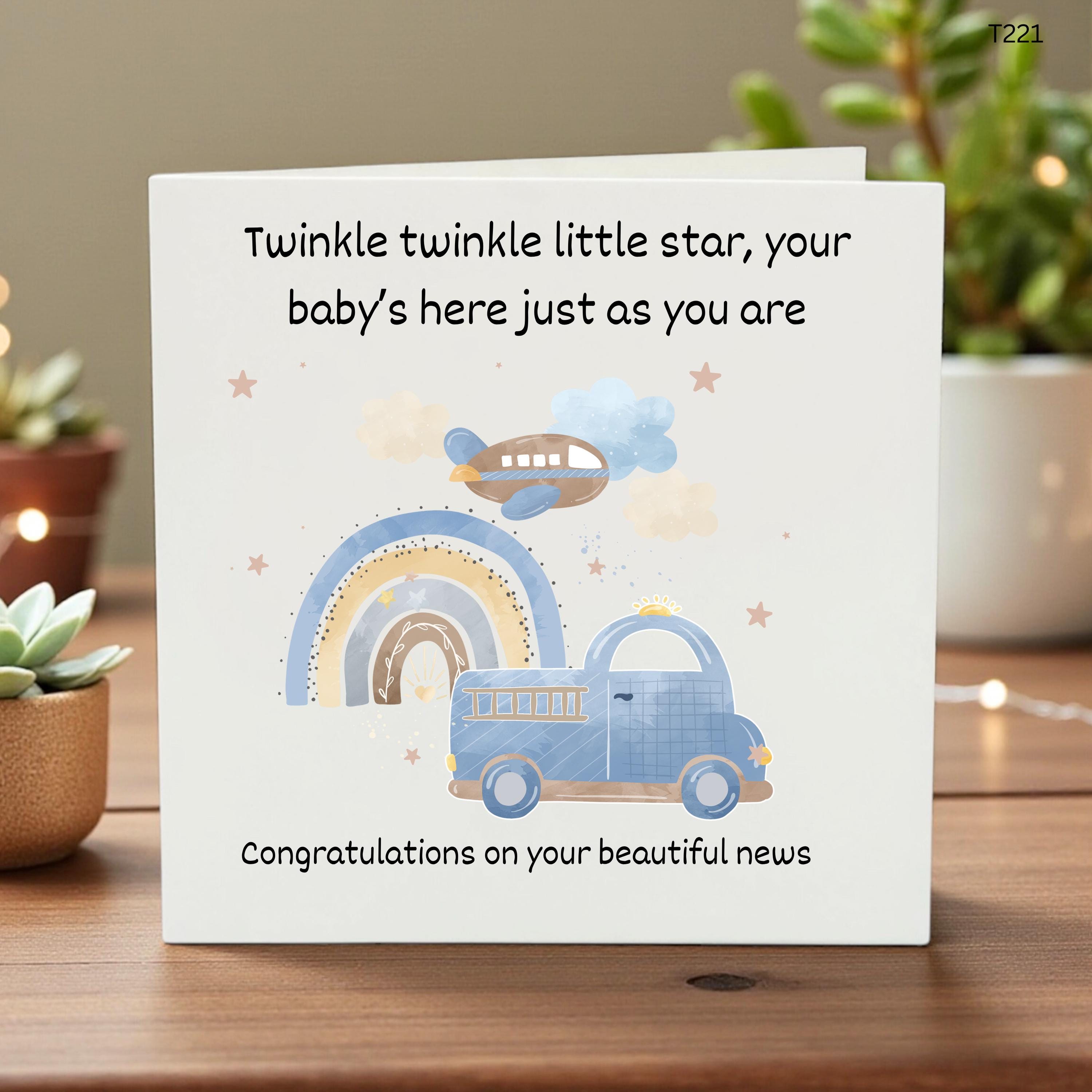 New Baby Congratulations Card, Twinkle Little Star Baby Card, Gender Neutral Newborn Greeting, Personalized Baby Shower Gift, New Parent