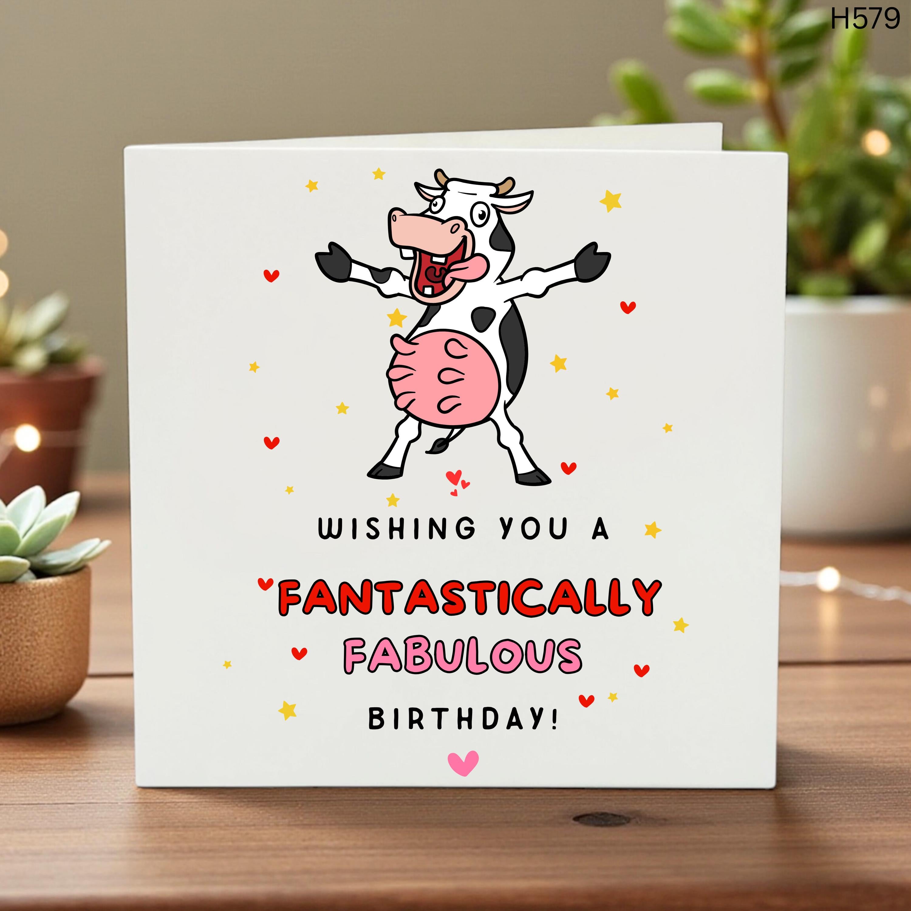 Funny Cow Birthday Card, Cute Dancing Cow Card, Fantastically Fabulous Birthday, Cow Lover Gift, Happy Birthday Friend, Humorous Cow Card