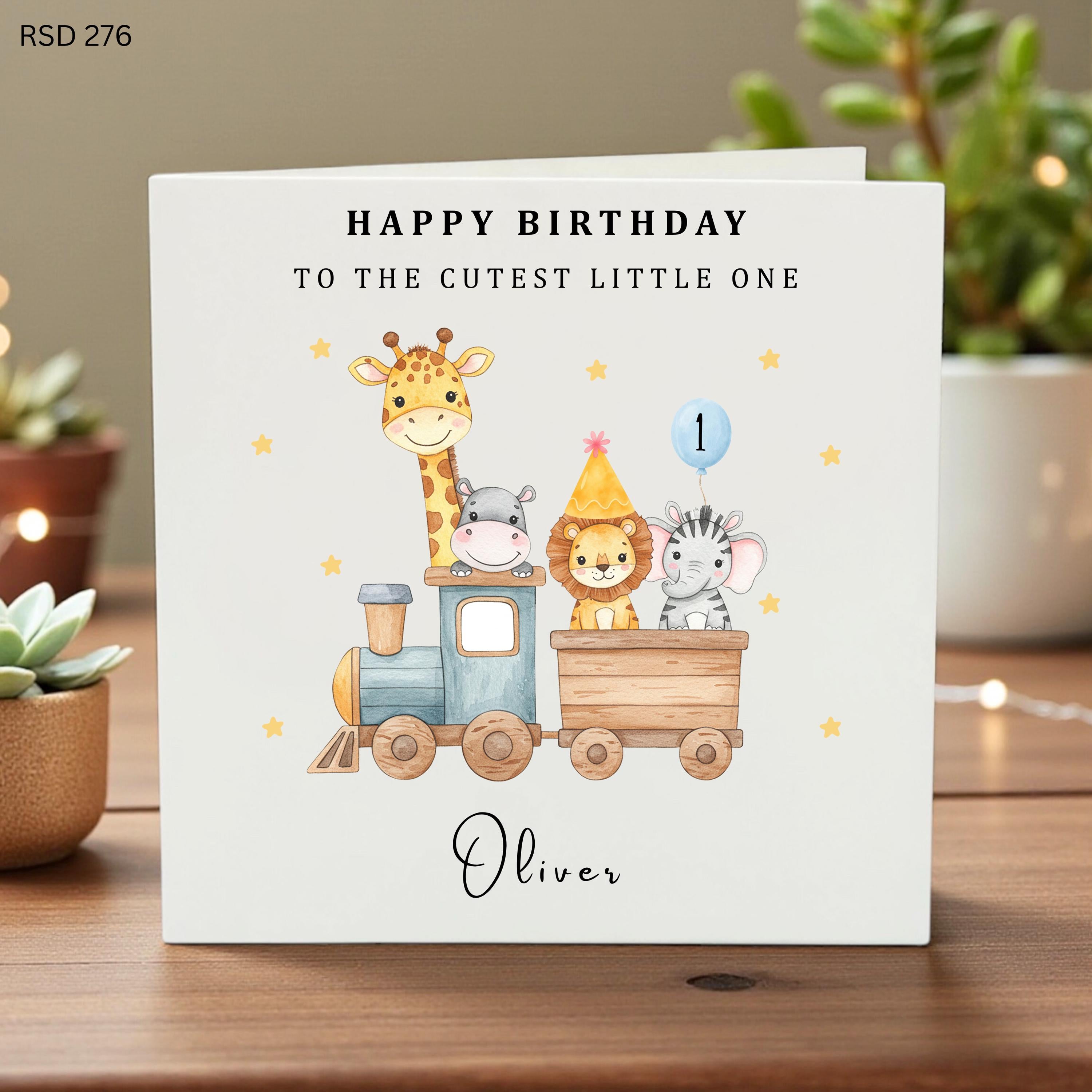 Personalised 1st Birthday Card for Boy, Cute Safari Jeep First Birthday Card with Name, One Birthday Card for Baby Boy,6x6