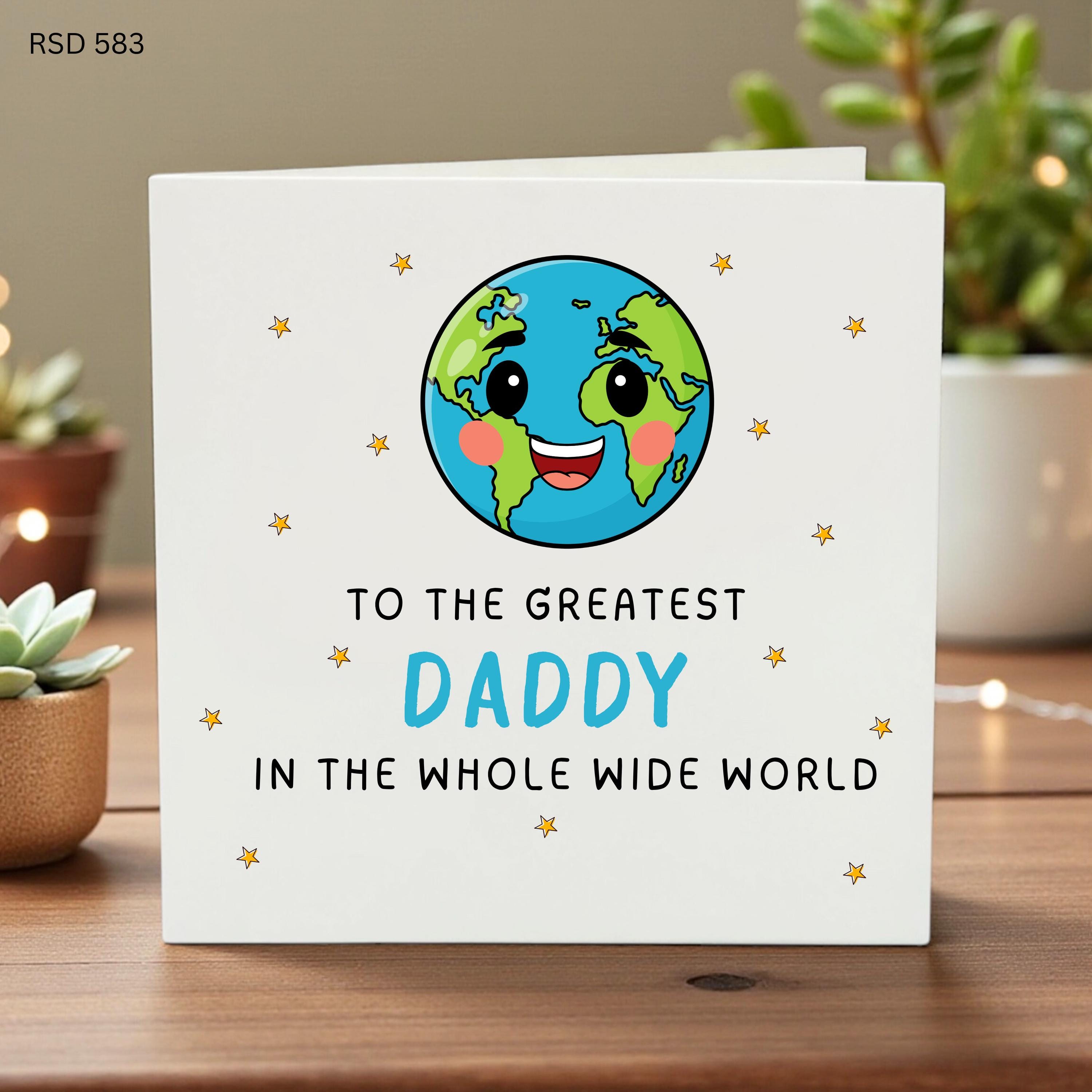Greatest Daddy Card, Father’s Day Card, Cute Globe Cartoon, Personalized Dad Gift, Kids Love Dad, Fun Cartoon Card