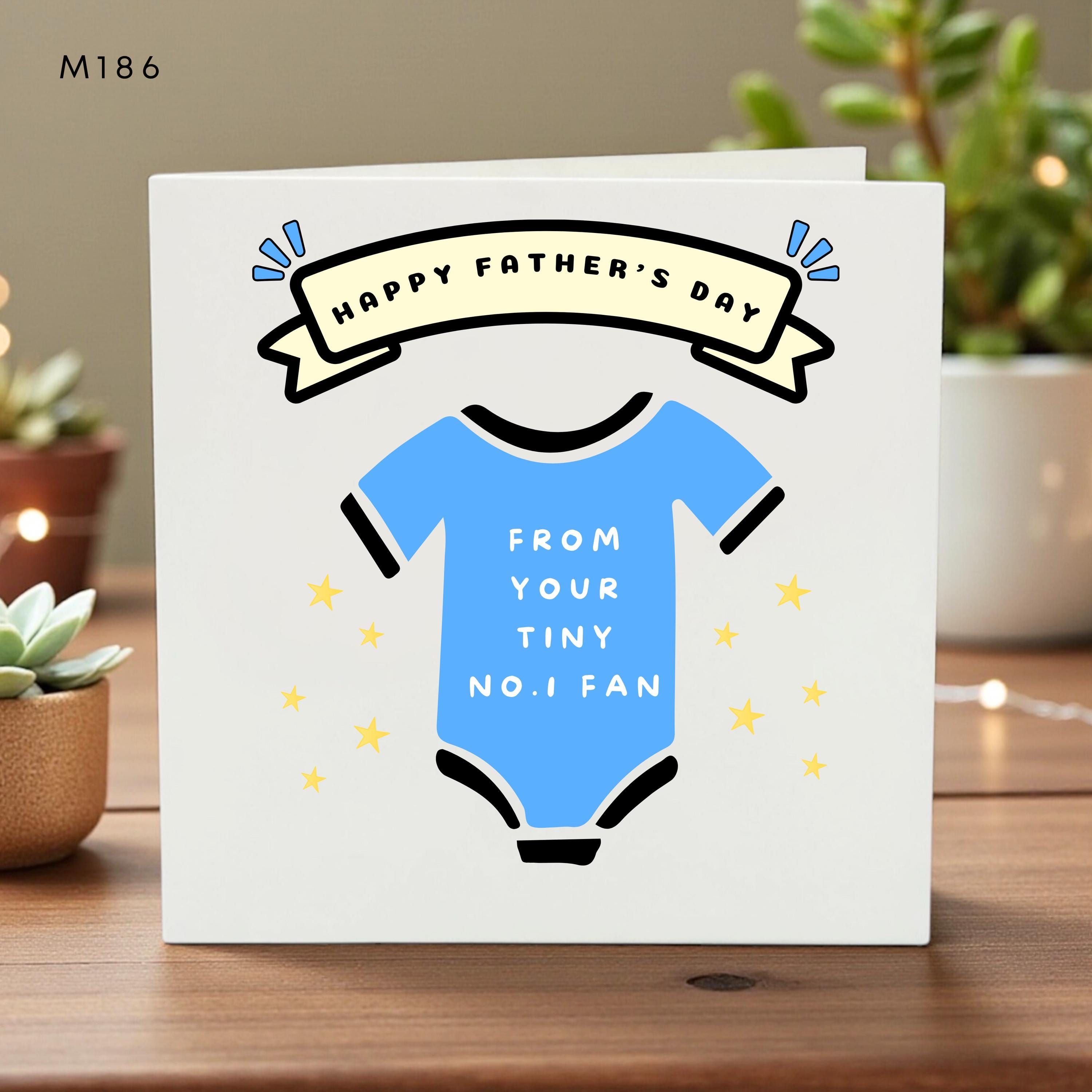 Funny Father’s Day Card for Dad, From Your Tiny No.1 Fan, Cute Baby Onesie Design, Kids to Dad, Personalized Greeting