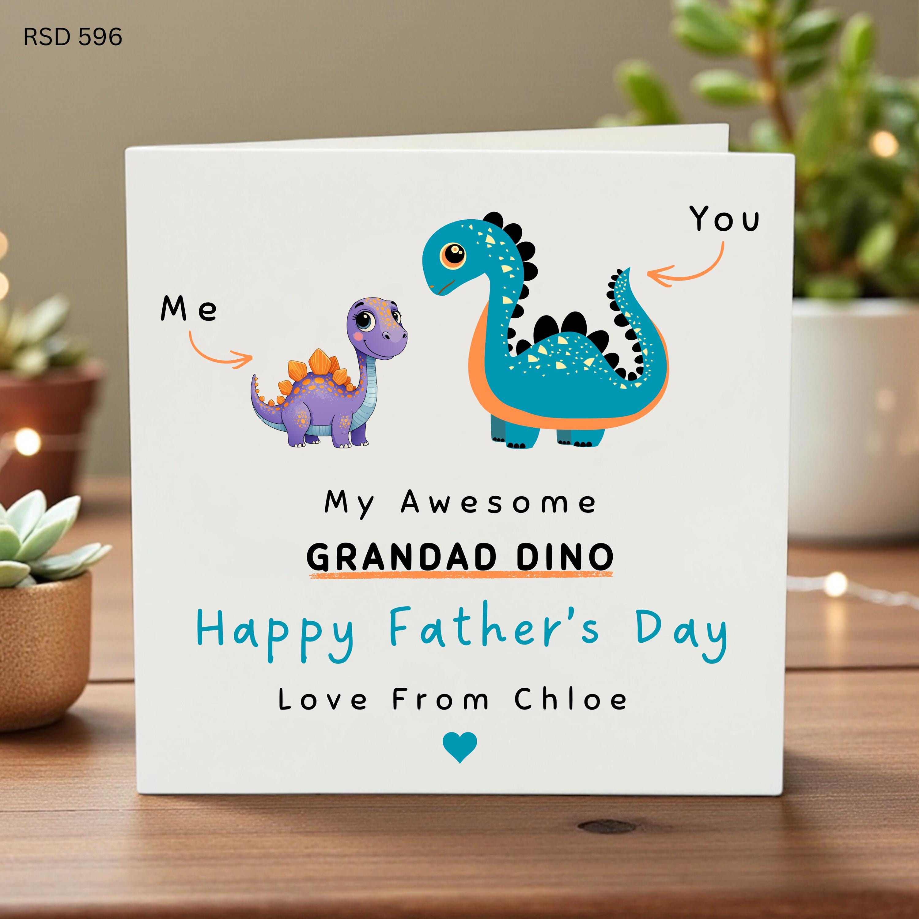 Grandad Dino Card, Cute Dinosaur Greeting for Grandpa, Happy Father’s Day, From Child, Fun Colorful Cartoon, Special Gift